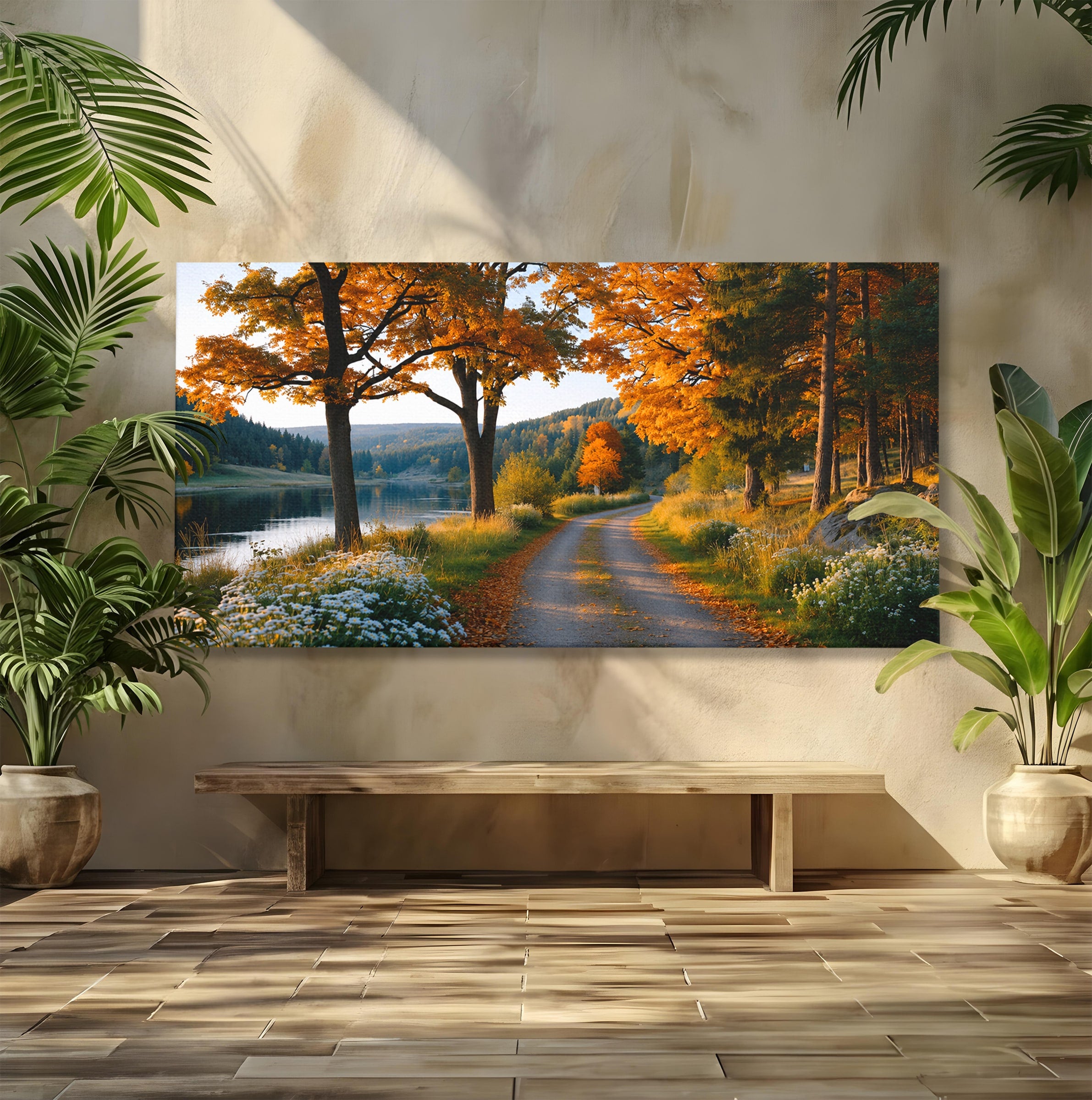 Tablou Canvas Premium LuxCanva® A1661, Toamna Pe Malul Lacului, Toamna, Lac, Peisaj, Natura, Living, Culori Vibrante