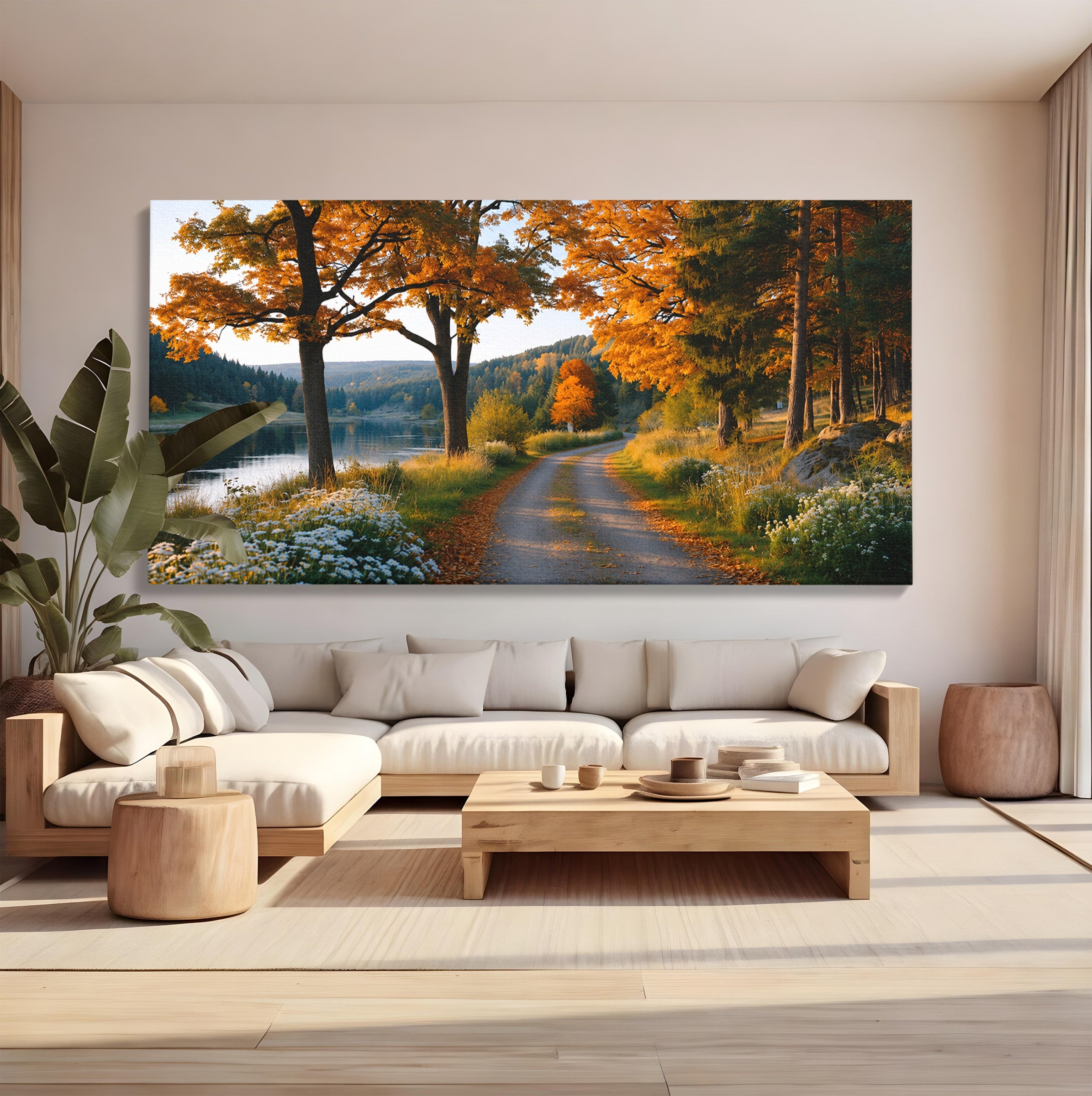 Tablou Canvas Premium LuxCanva® A1661, Toamna Pe Malul Lacului, Toamna, Lac, Peisaj, Natura, Living, Culori Vibrante