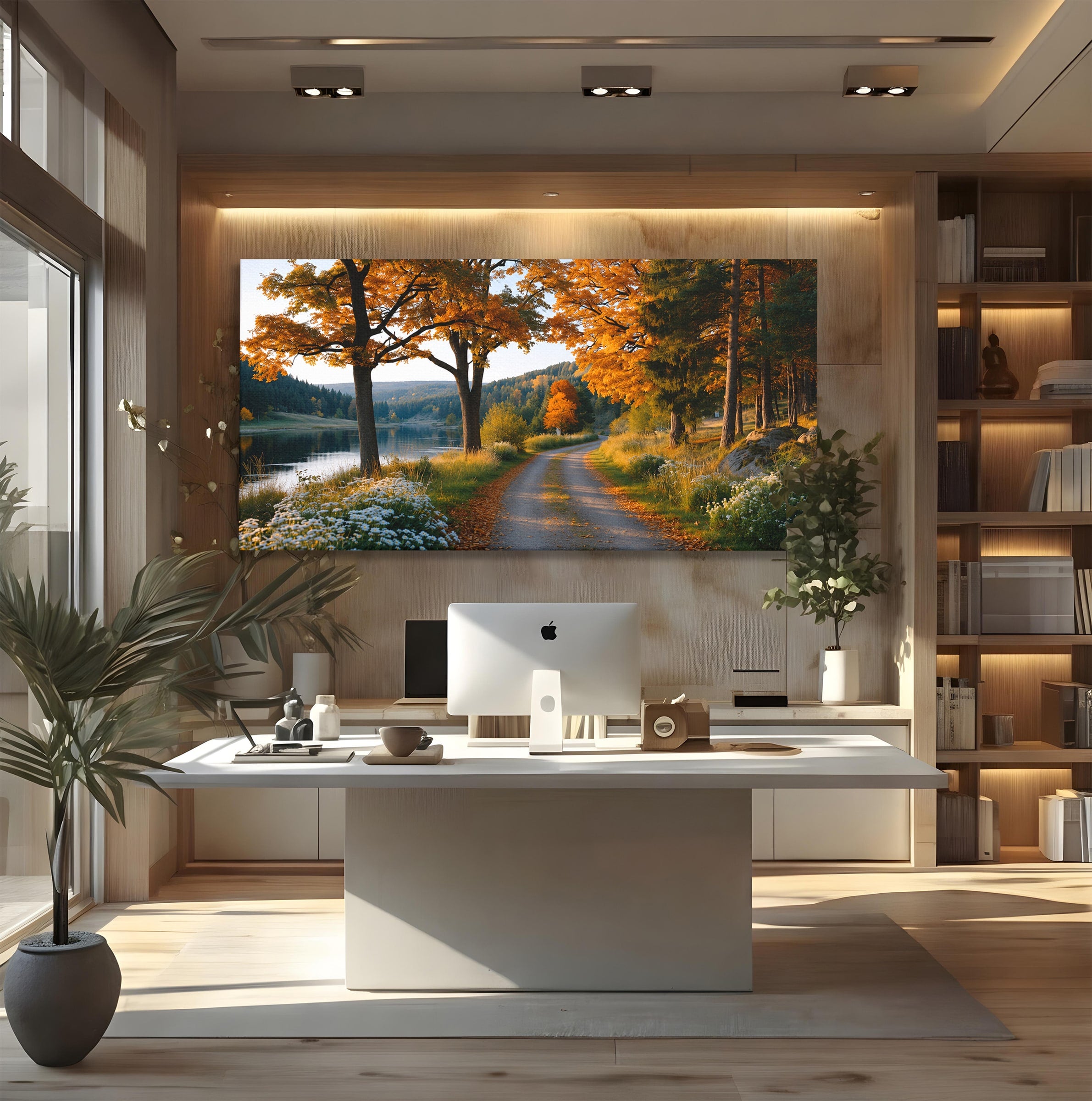 Tablou Canvas Premium LuxCanva® A1661, Toamna Pe Malul Lacului, Toamna, Lac, Peisaj, Natura, Living, Culori Vibrante