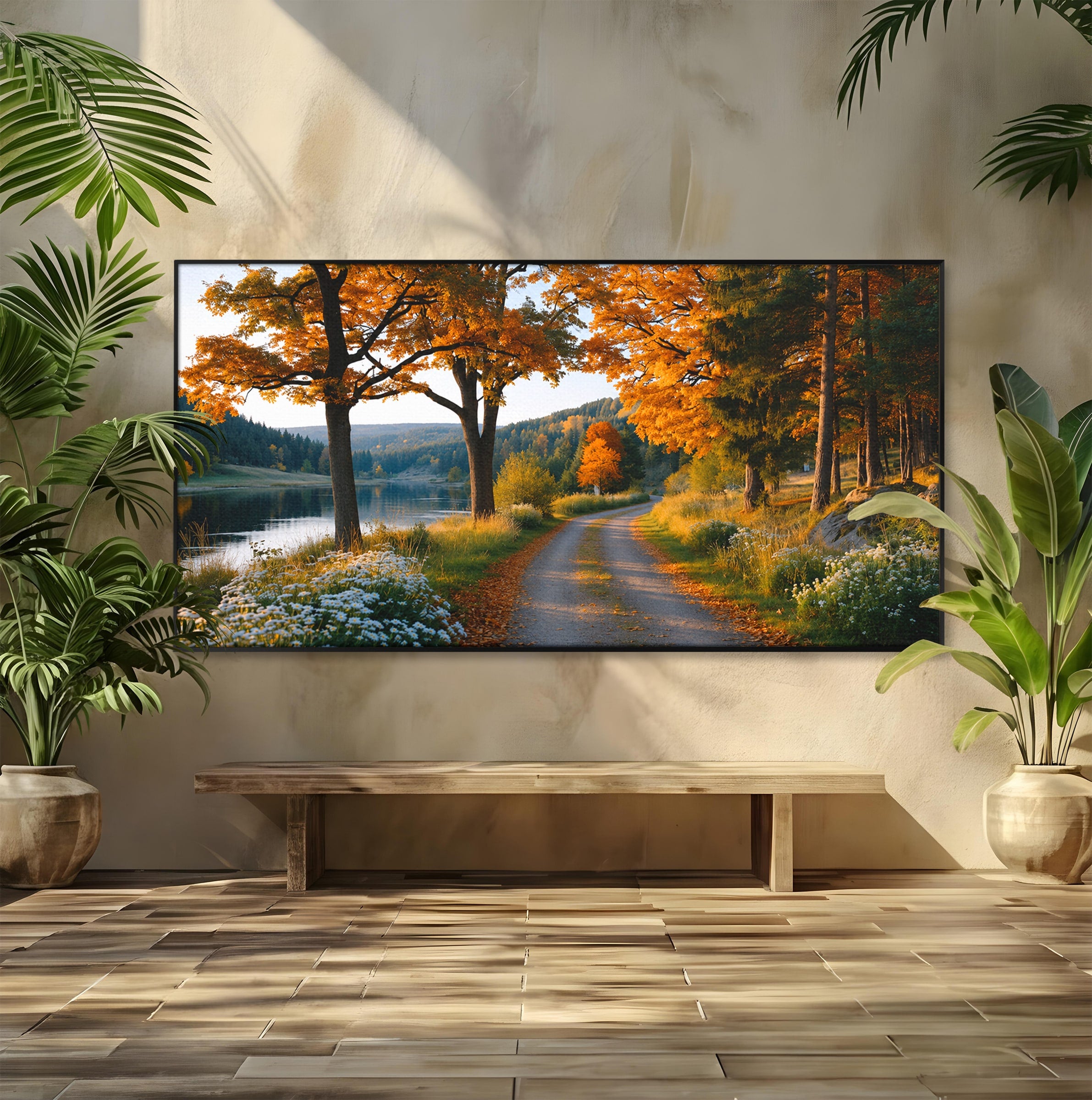 Tablou Canvas Premium LuxCanva® A1661, Toamna Pe Malul Lacului, Toamna, Lac, Peisaj, Natura, Living, Culori Vibrante