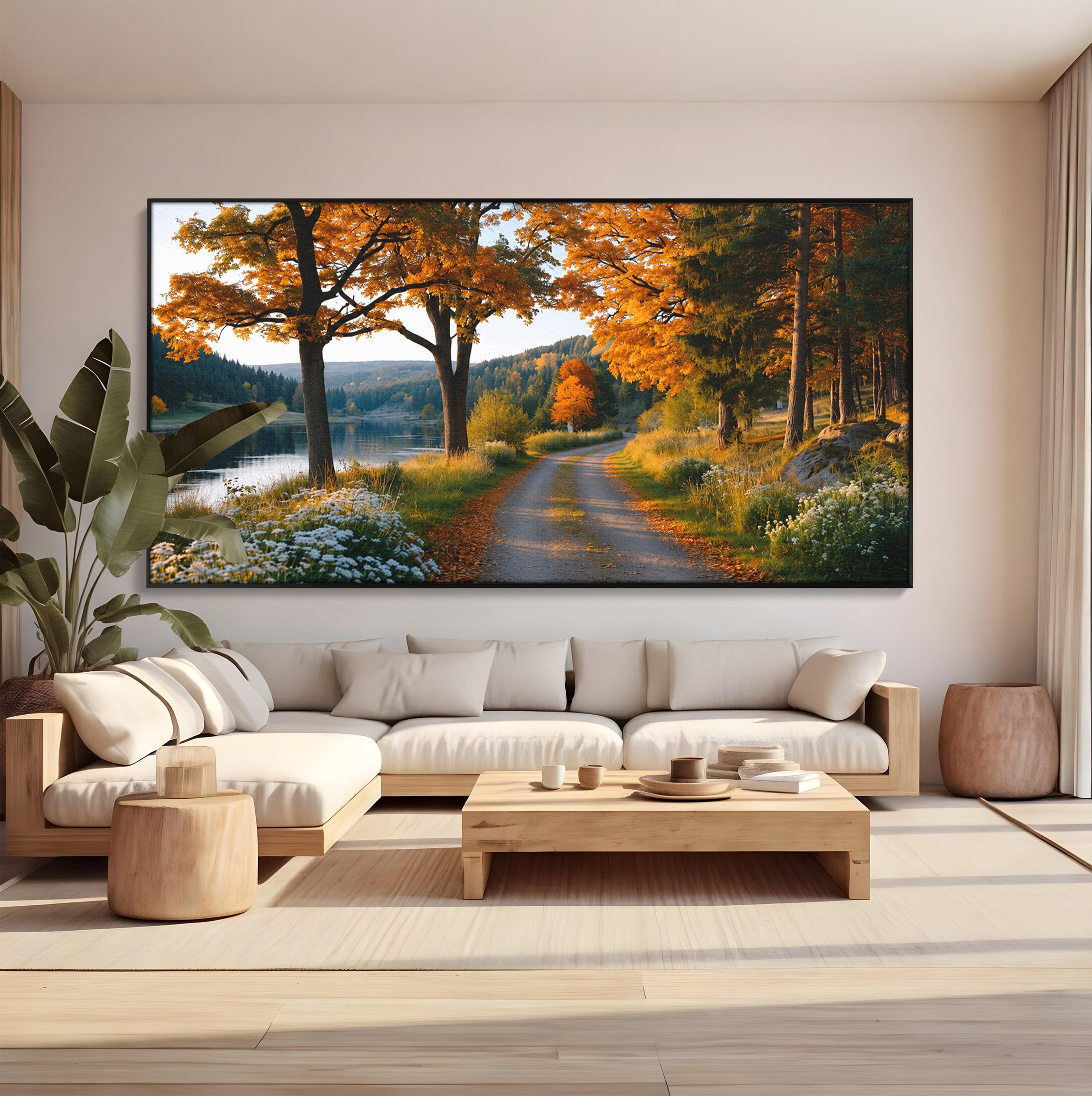 Tablou Canvas Premium LuxCanva® A1661, Toamna Pe Malul Lacului, Toamna, Lac, Peisaj, Natura, Living, Culori Vibrante