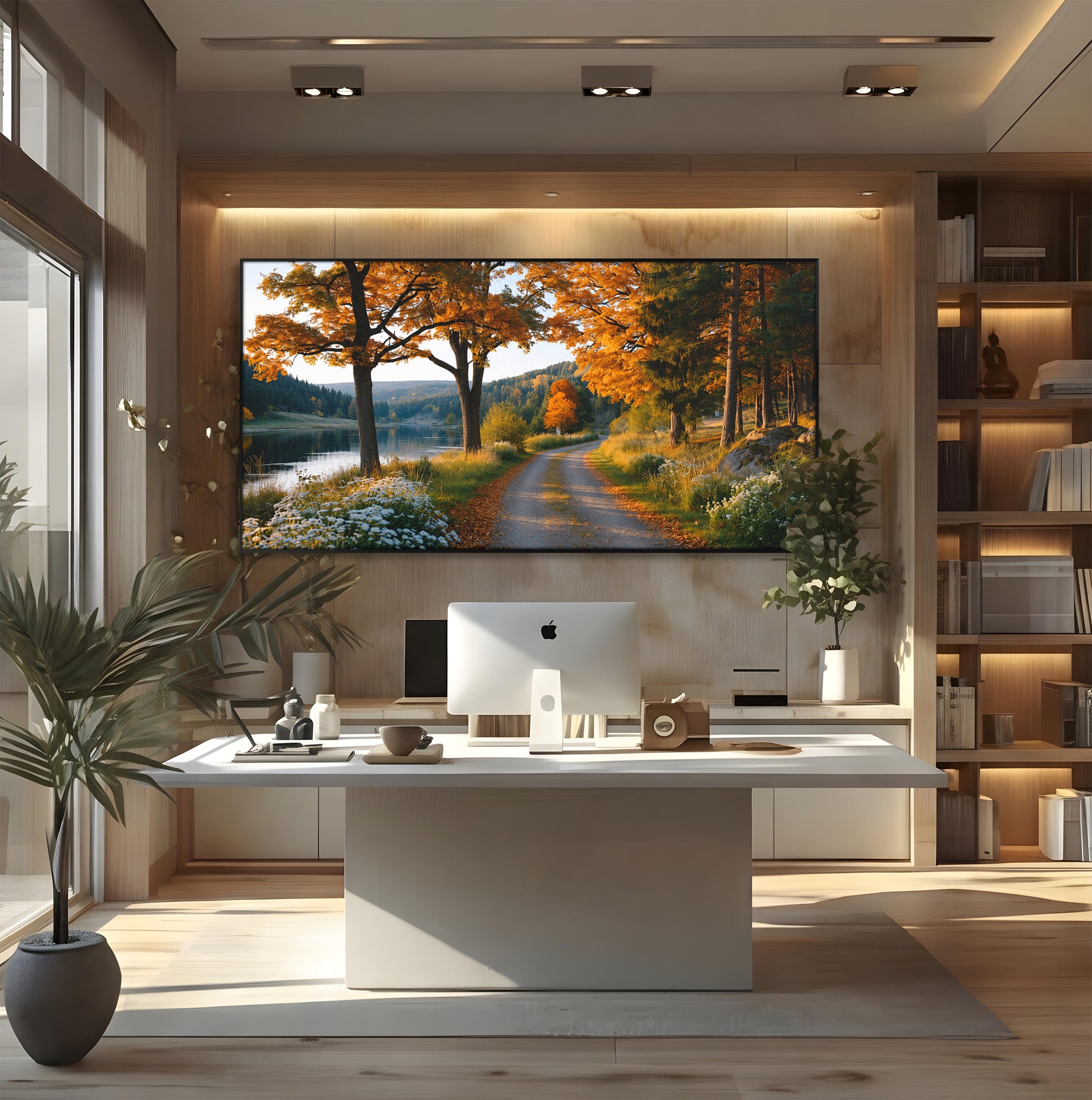 Tablou Canvas Premium LuxCanva® A1661, Toamna Pe Malul Lacului, Toamna, Lac, Peisaj, Natura, Living, Culori Vibrante