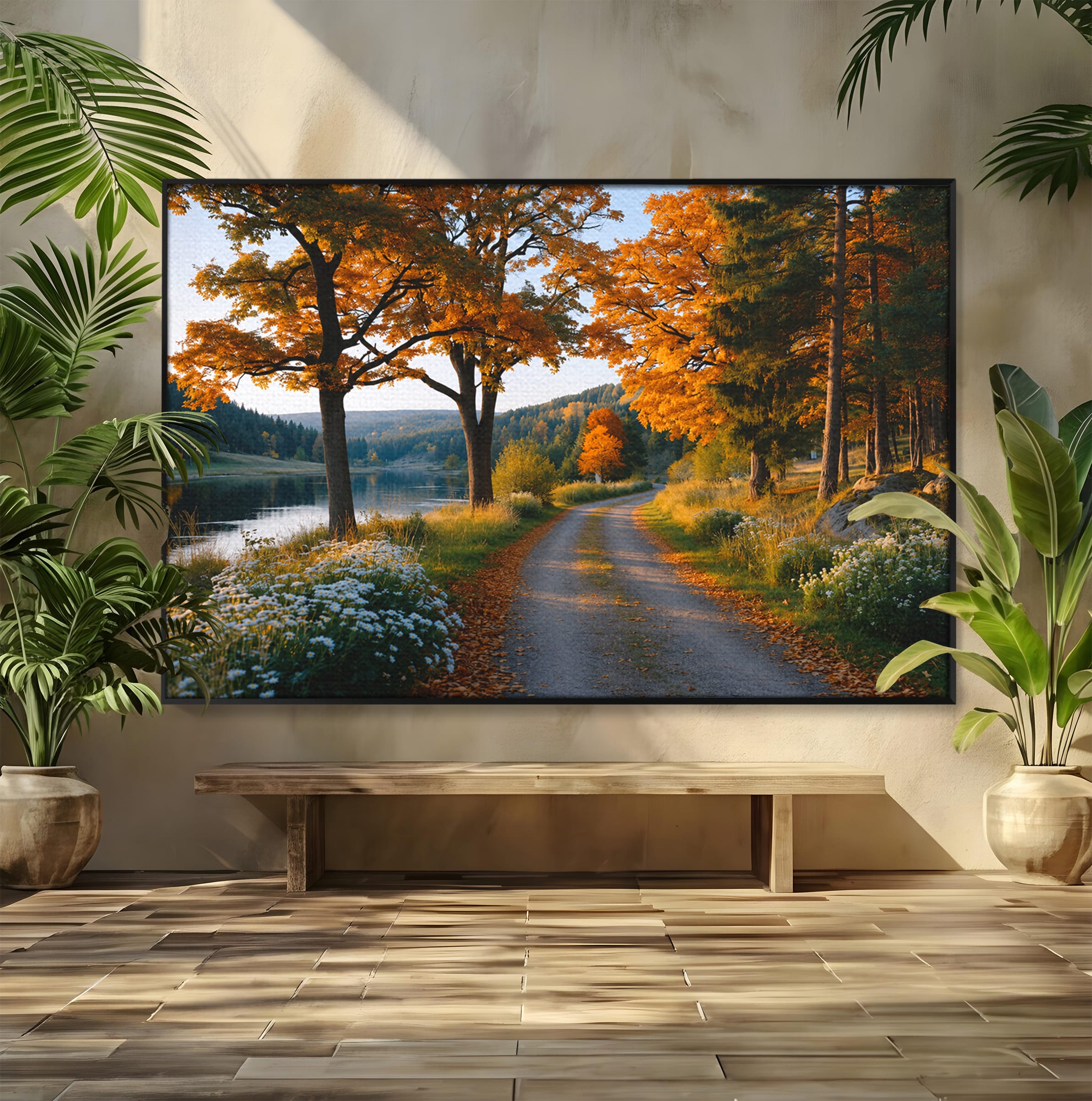 Tablou Canvas Premium LuxCanva® A1661, Toamna Pe Malul Lacului, Toamna, Lac, Peisaj, Natura, Living, Culori Vibrante