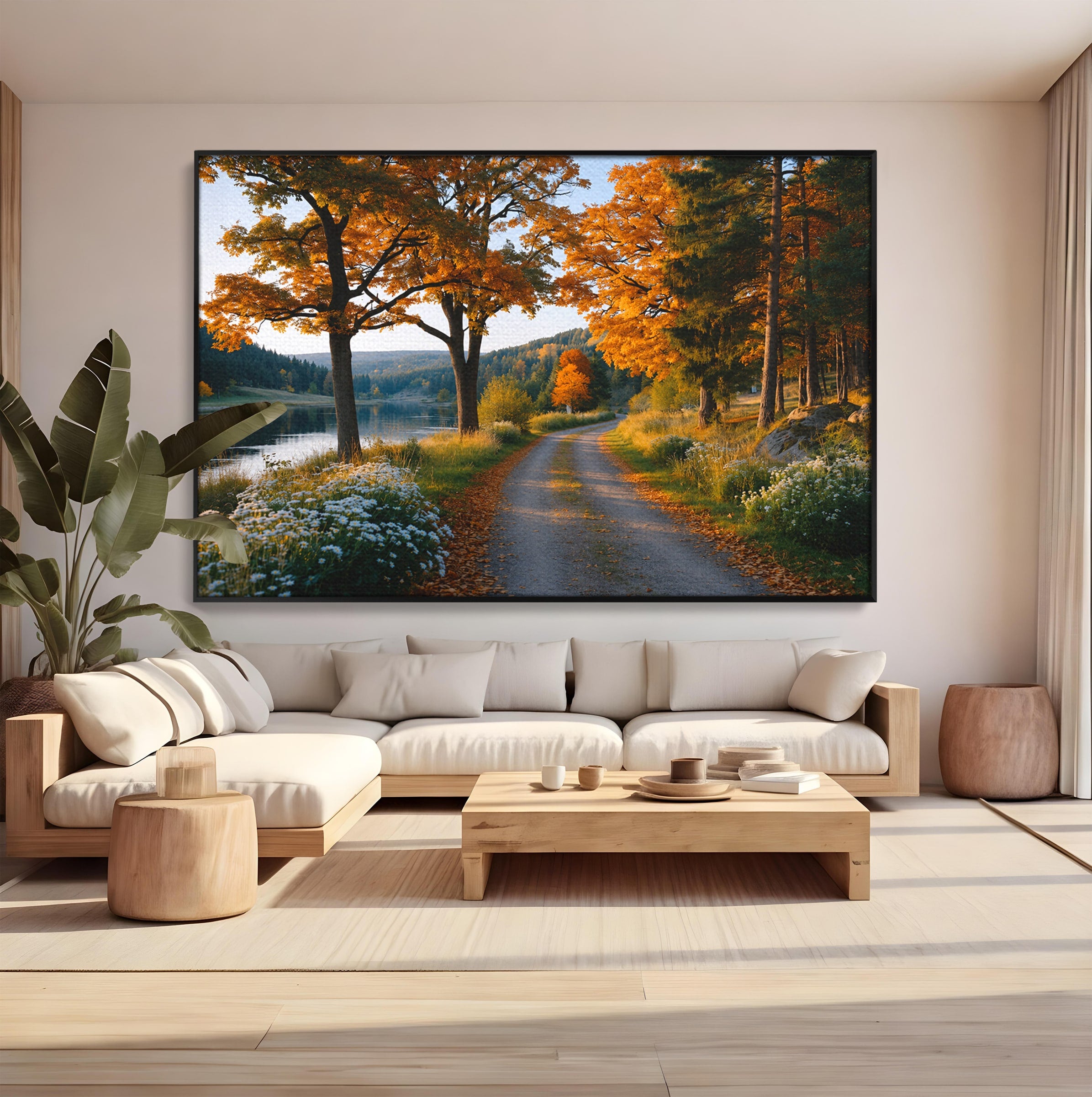 Tablou Canvas Premium LuxCanva® A1661, Toamna Pe Malul Lacului, Toamna, Lac, Peisaj, Natura, Living, Culori Vibrante