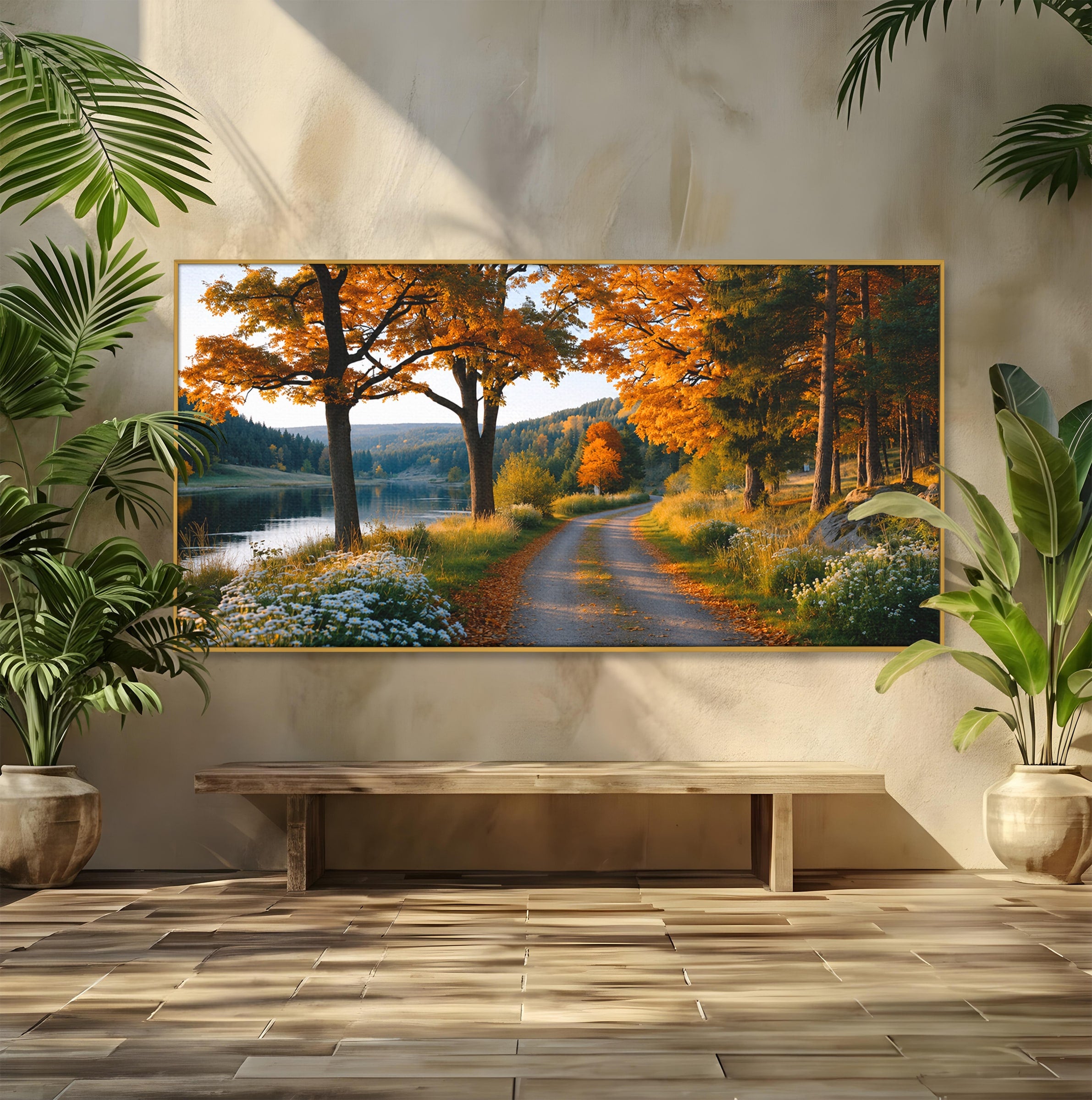 Tablou Canvas Premium LuxCanva® A1661, Toamna Pe Malul Lacului, Toamna, Lac, Peisaj, Natura, Living, Culori Vibrante