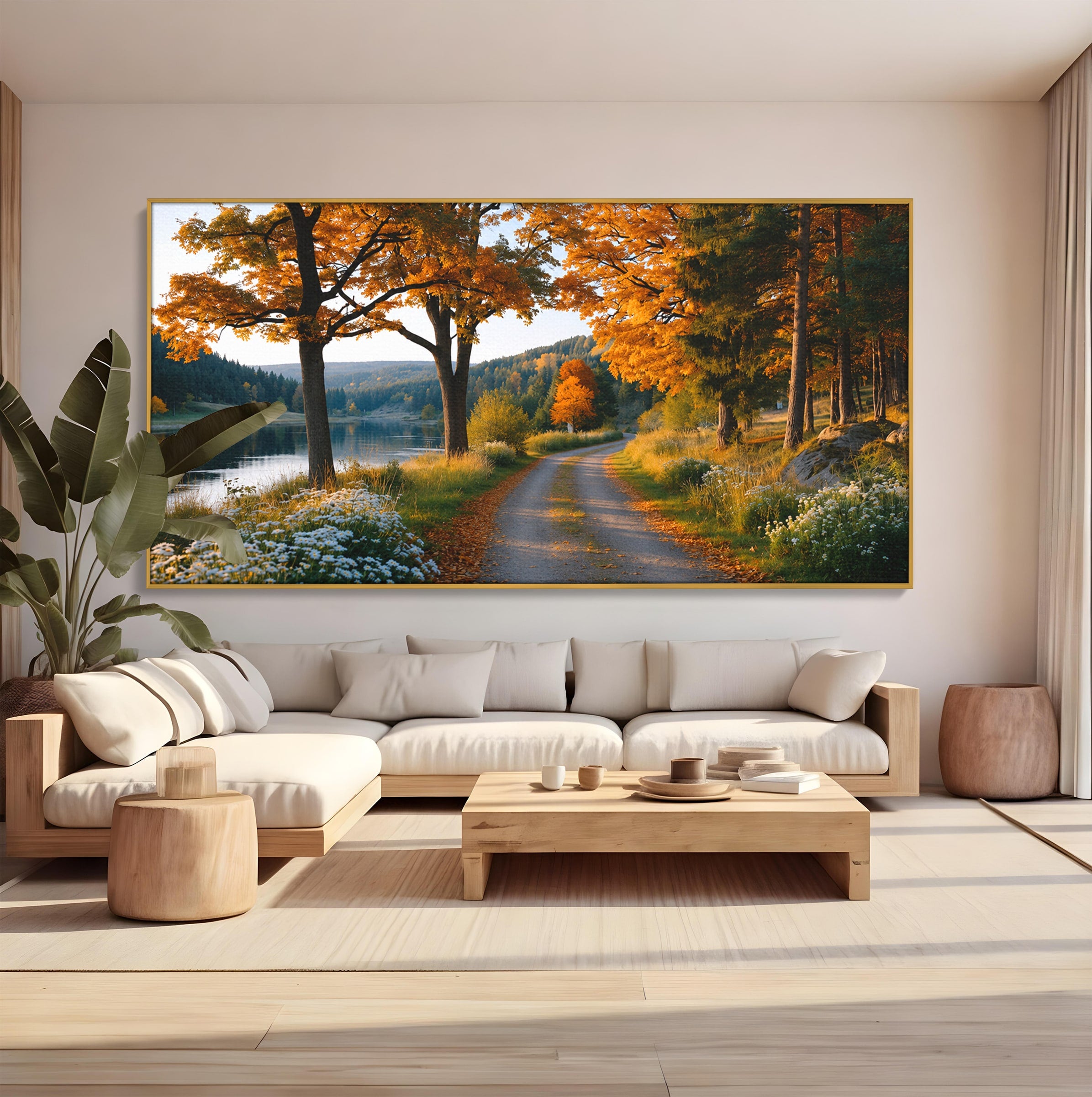 Tablou Canvas Premium LuxCanva® A1661, Toamna Pe Malul Lacului, Toamna, Lac, Peisaj, Natura, Living, Culori Vibrante