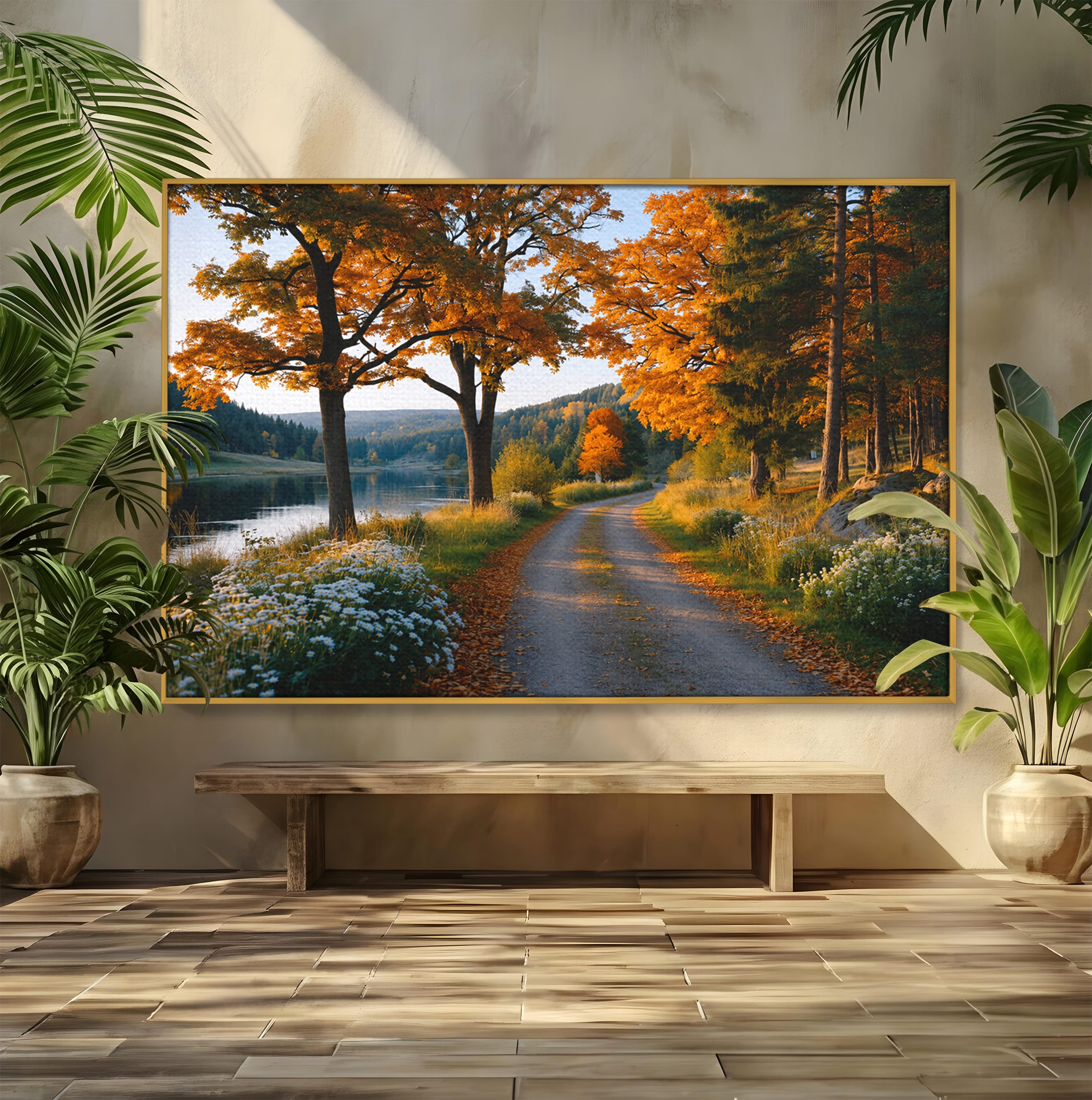 Tablou Canvas Premium LuxCanva® A1661, Toamna Pe Malul Lacului, Toamna, Lac, Peisaj, Natura, Living, Culori Vibrante