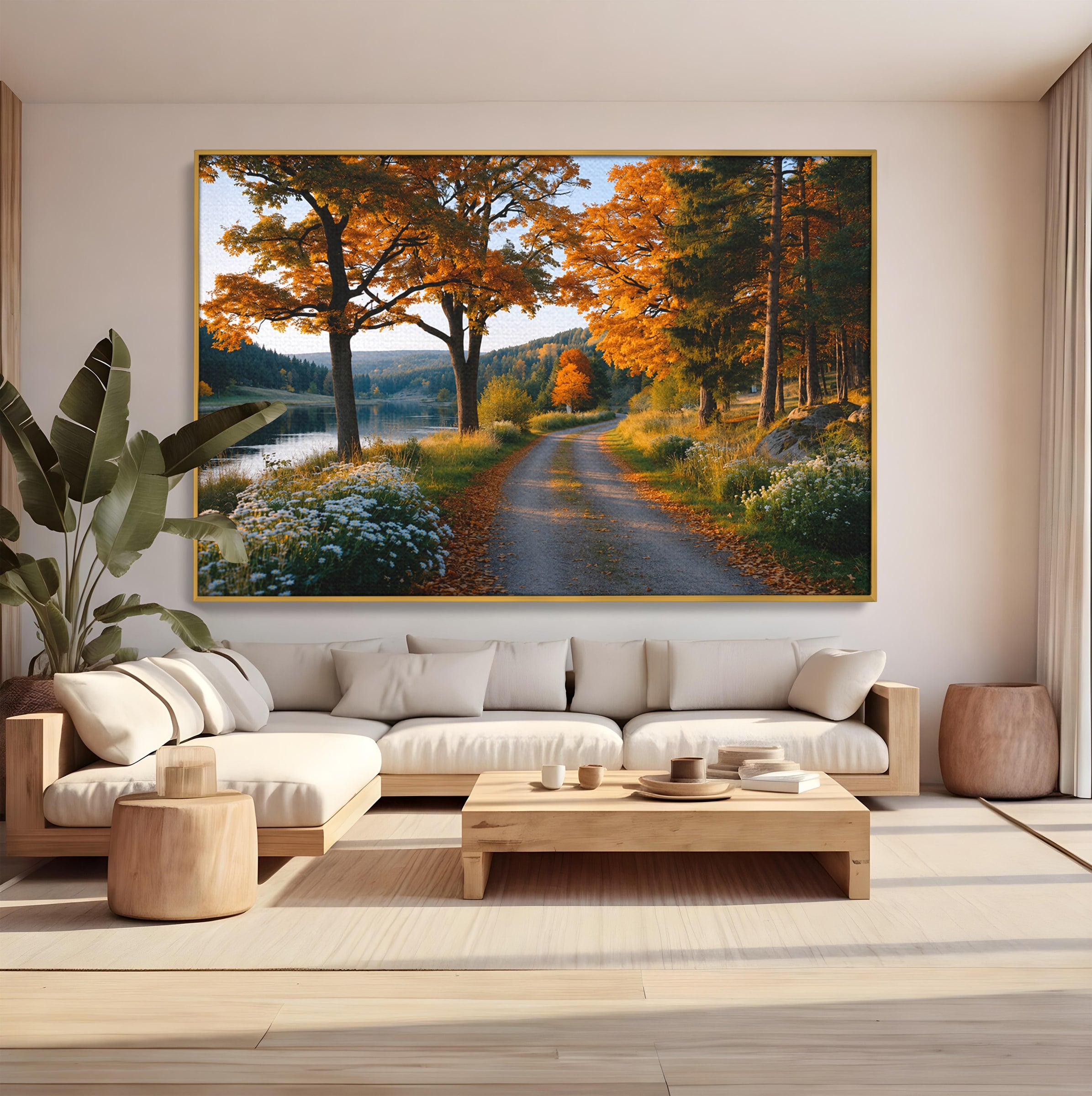 Tablou Canvas Premium LuxCanva® A1661, Toamna Pe Malul Lacului, Toamna, Lac, Peisaj, Natura, Living, Culori Vibrante