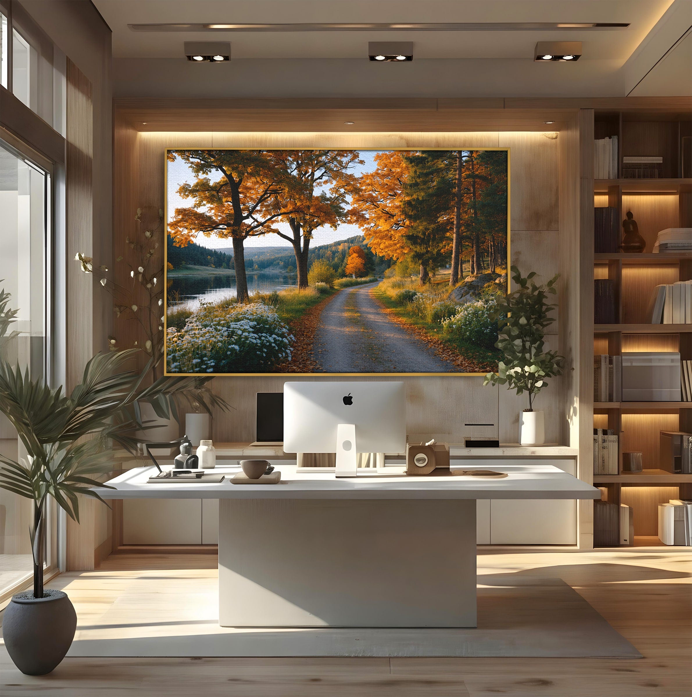 Tablou Canvas Premium LuxCanva® A1661, Toamna Pe Malul Lacului, Toamna, Lac, Peisaj, Natura, Living, Culori Vibrante