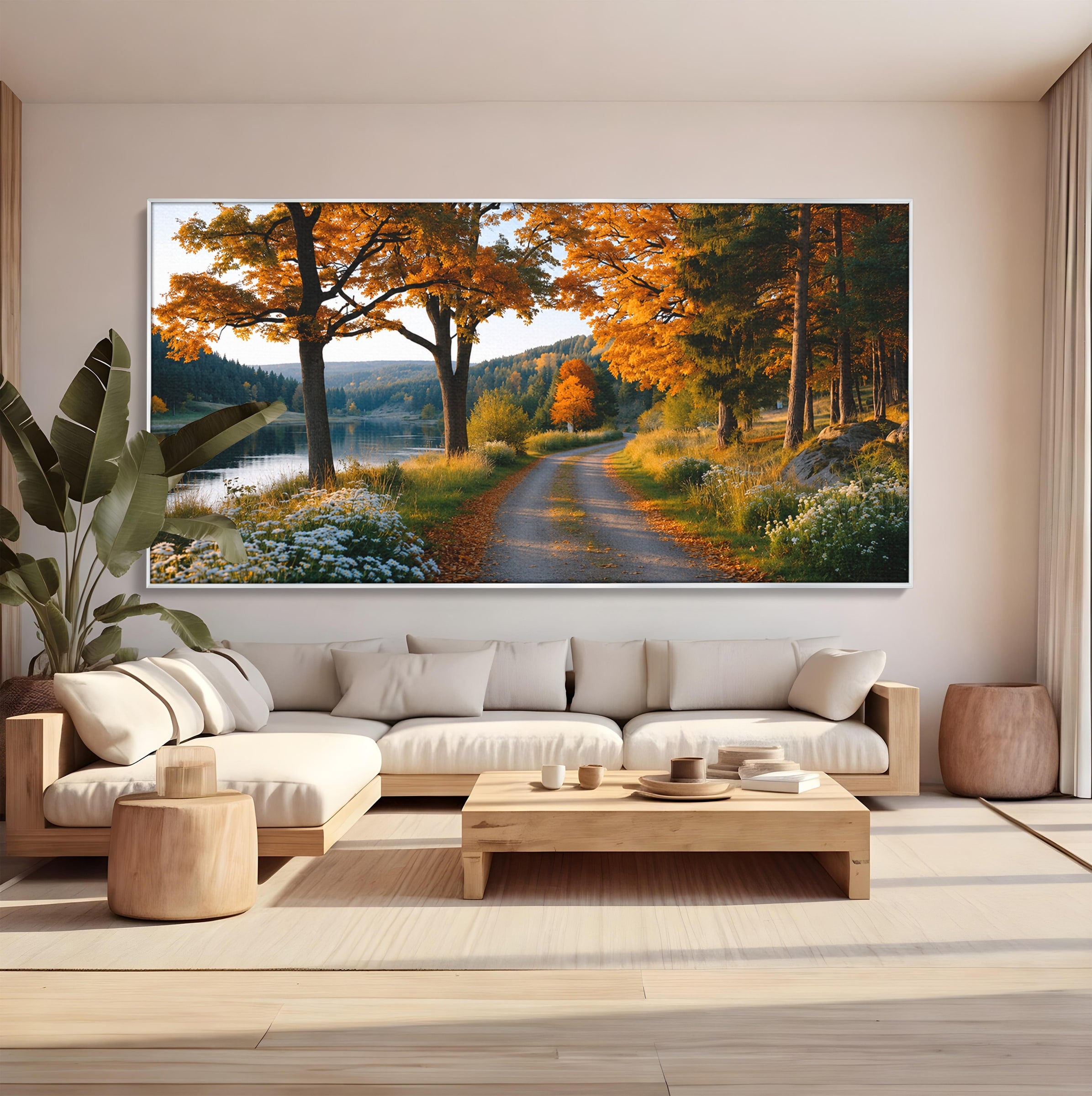 Tablou Canvas Premium LuxCanva® A1661, Toamna Pe Malul Lacului, Toamna, Lac, Peisaj, Natura, Living, Culori Vibrante