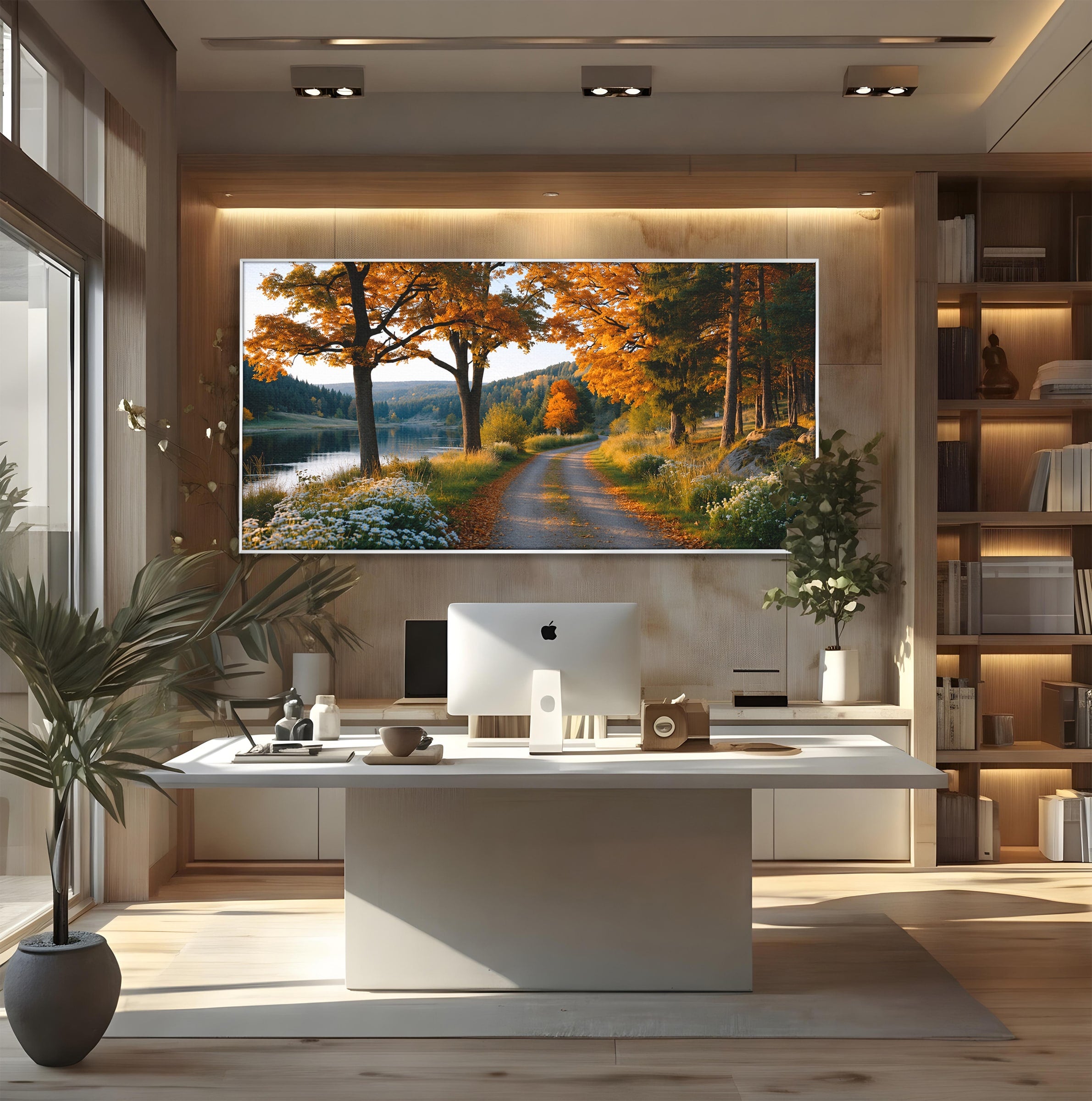 Tablou Canvas Premium LuxCanva® A1661, Toamna Pe Malul Lacului, Toamna, Lac, Peisaj, Natura, Living, Culori Vibrante