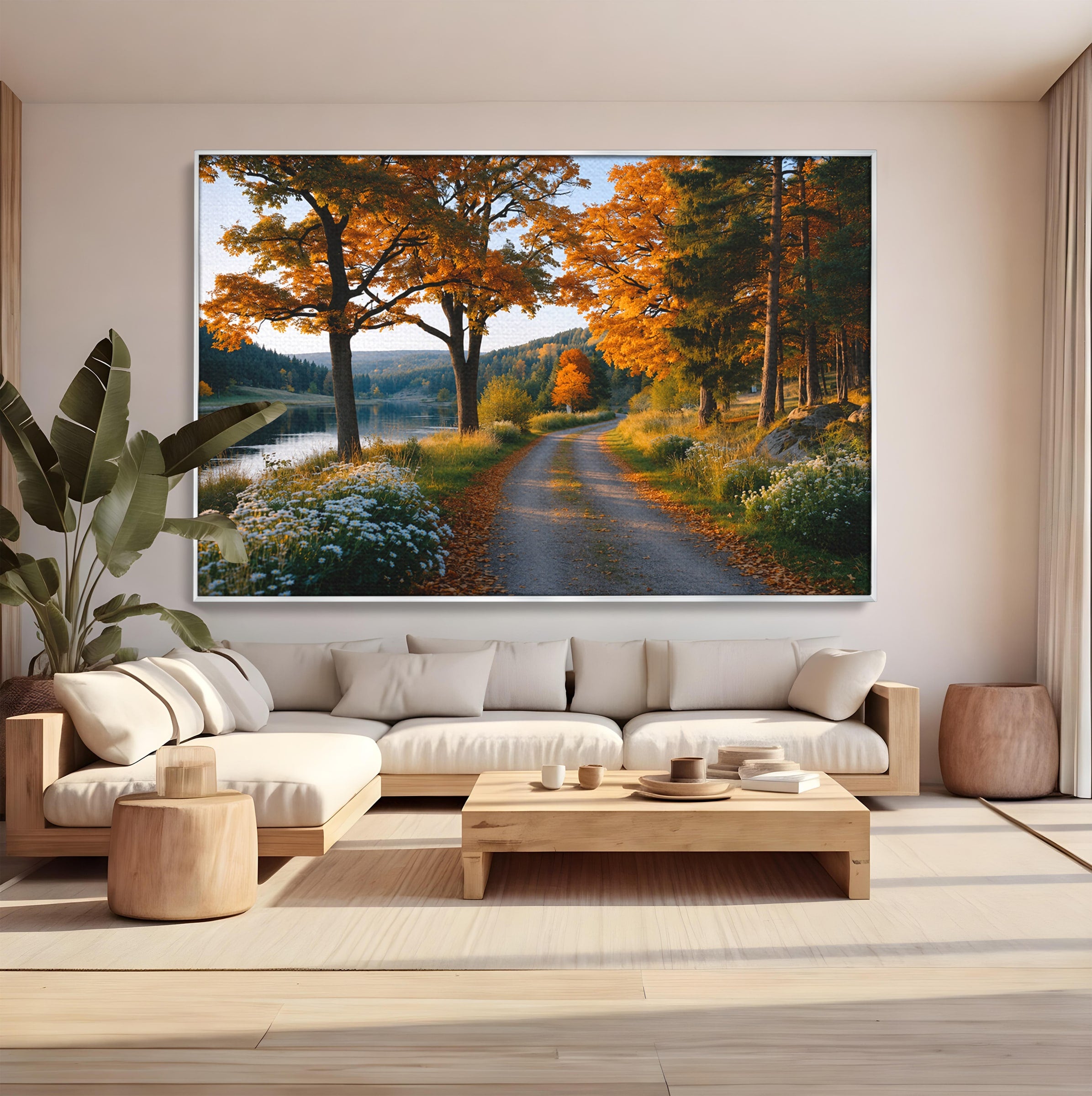 Tablou Canvas Premium LuxCanva® A1661, Toamna Pe Malul Lacului, Toamna, Lac, Peisaj, Natura, Living, Culori Vibrante