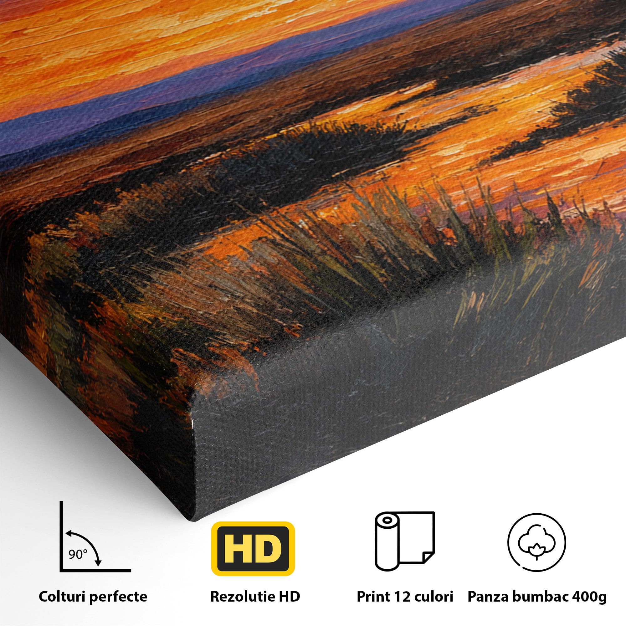 Tablou Canvas Premium LuxCanva® A1662, Apus Pe Campie, Apus, Campie, Peisaj, Natura, Living, Culori Vibrante