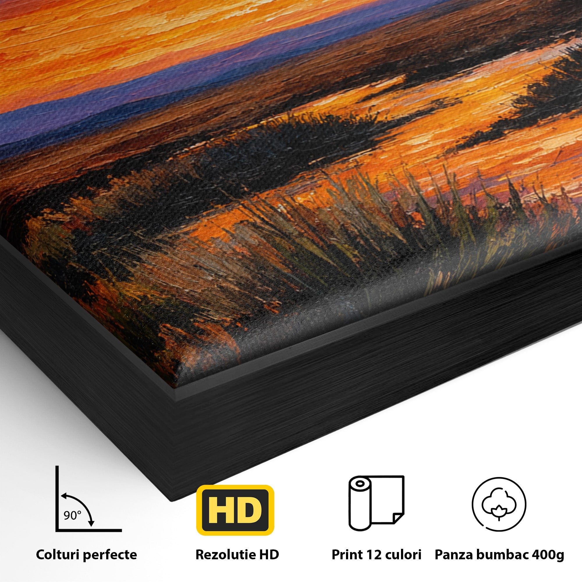 Tablou Canvas Premium LuxCanva® A1662, Apus Pe Campie, Apus, Campie, Peisaj, Natura, Living, Culori Vibrante