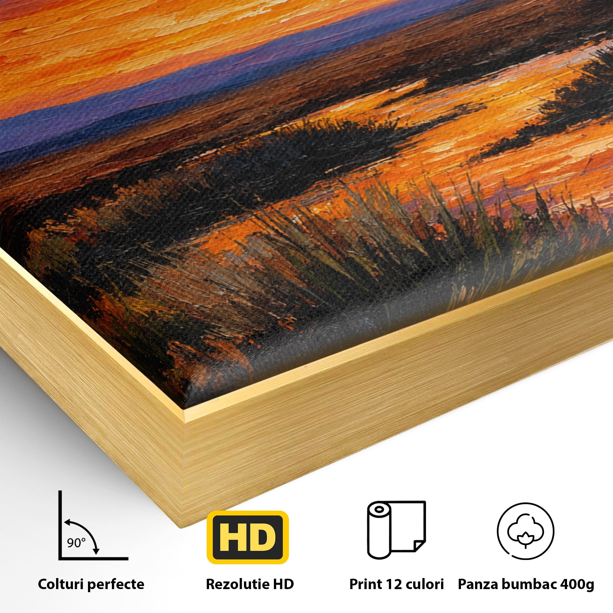 Tablou Canvas Premium LuxCanva® A1662, Apus Pe Campie, Apus, Campie, Peisaj, Natura, Living, Culori Vibrante