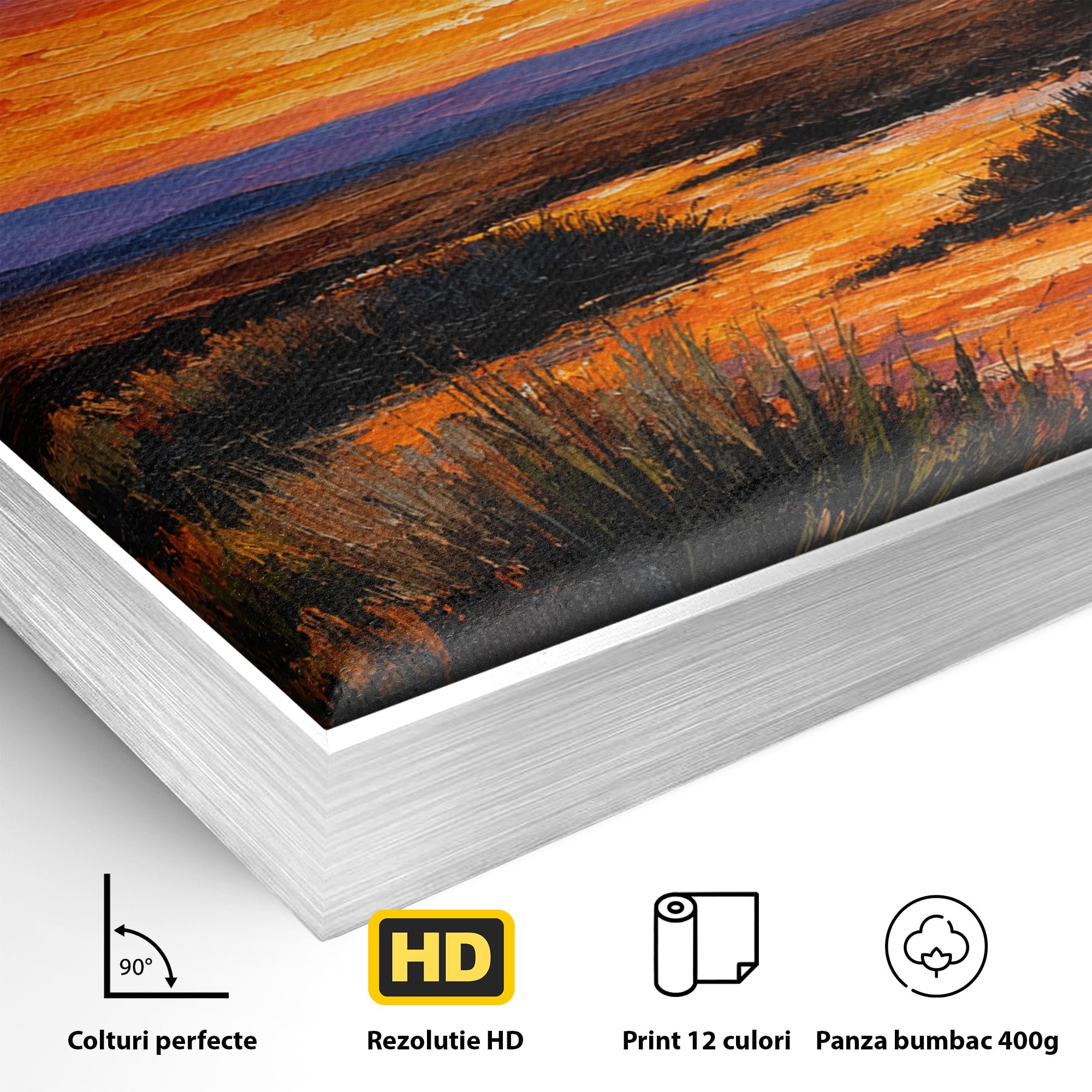 Tablou Canvas Premium LuxCanva® A1662, Apus Pe Campie, Apus, Campie, Peisaj, Natura, Living, Culori Vibrante
