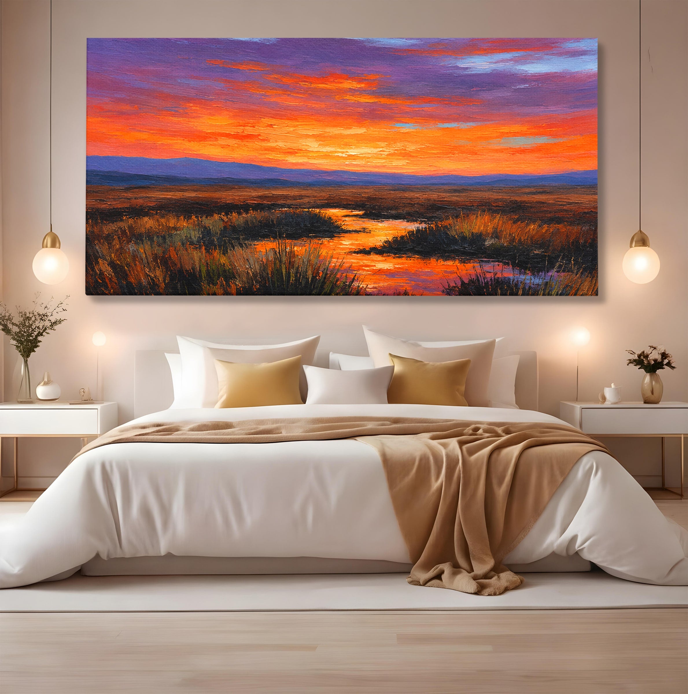 Tablou Canvas Premium LuxCanva® A1662, Apus Pe Campie, Apus, Campie, Peisaj, Natura, Living, Culori Vibrante