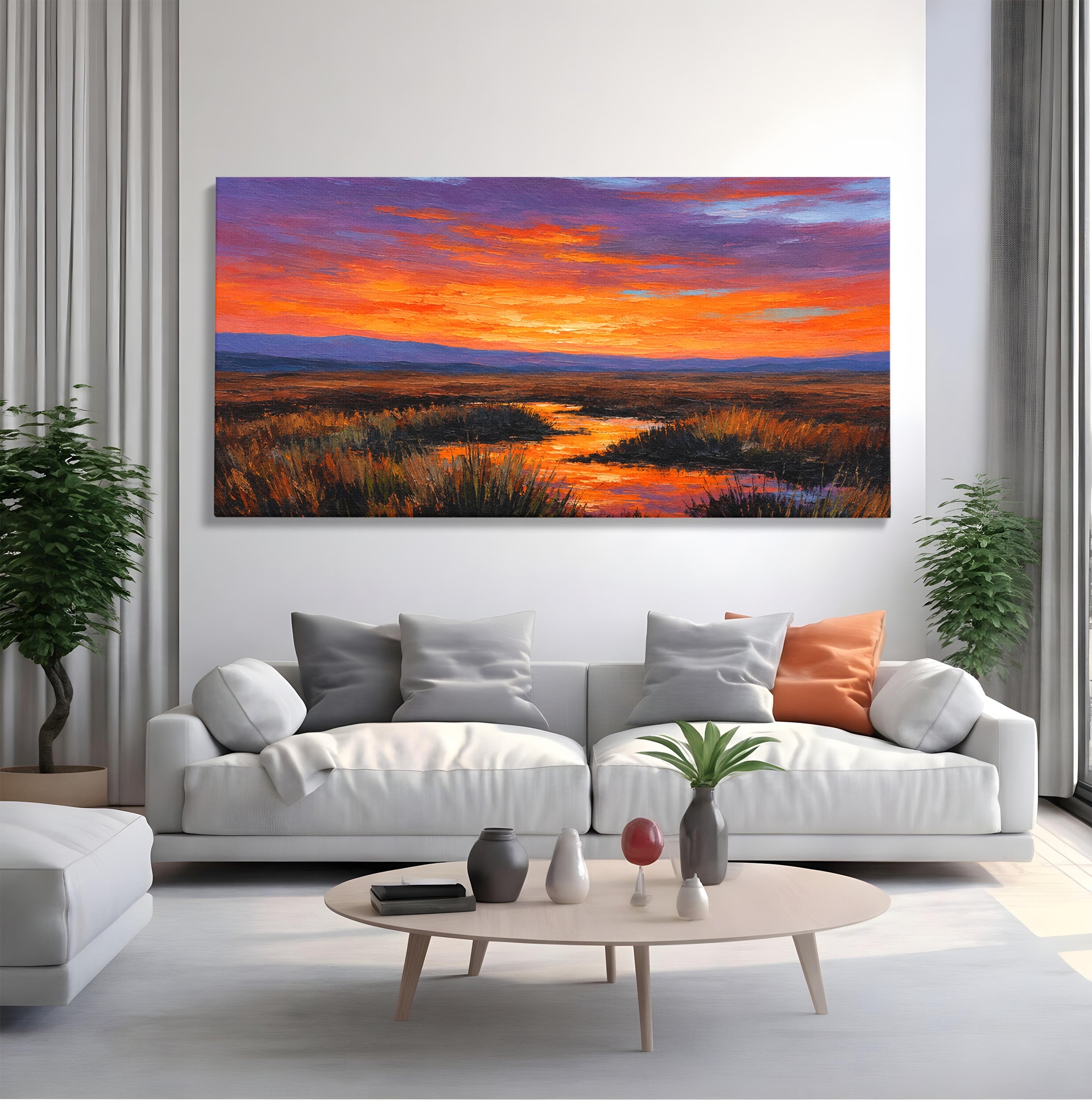 Tablou Canvas Premium LuxCanva® A1662, Apus Pe Campie, Apus, Campie, Peisaj, Natura, Living, Culori Vibrante