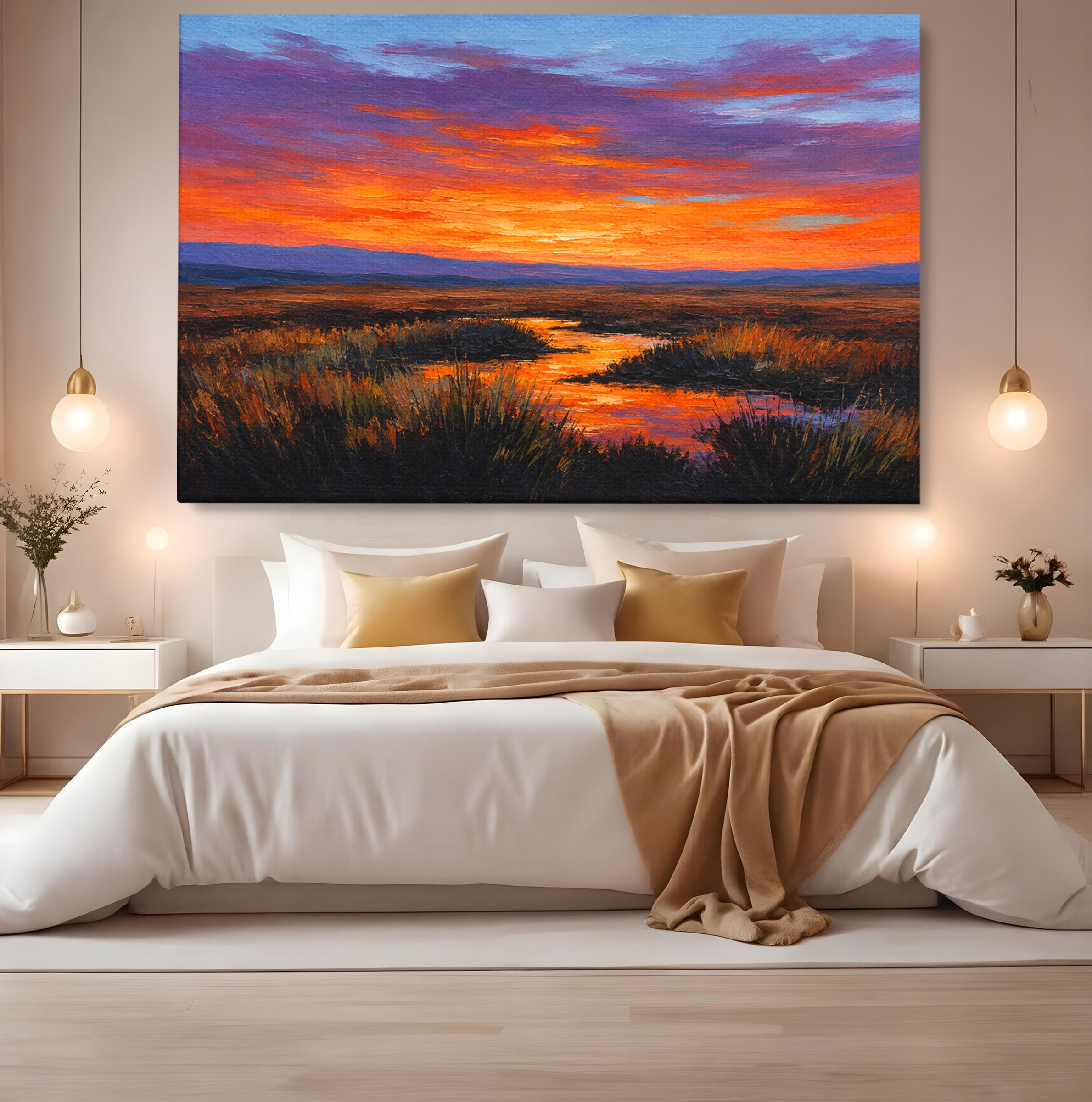 Tablou Canvas Premium LuxCanva® A1662, Apus Pe Campie, Apus, Campie, Peisaj, Natura, Living, Culori Vibrante
