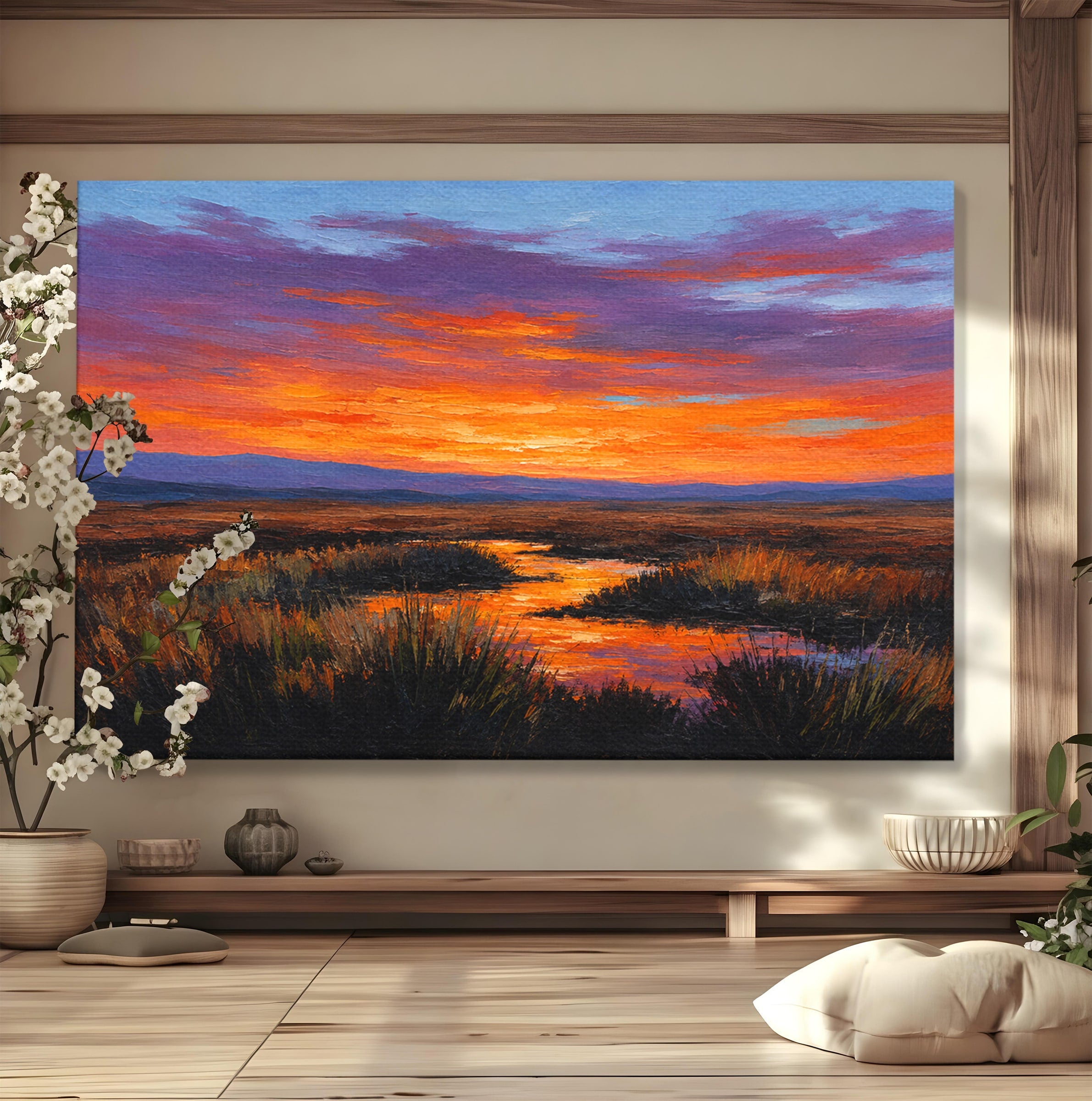 Tablou Canvas Premium LuxCanva® A1662, Apus Pe Campie, Apus, Campie, Peisaj, Natura, Living, Culori Vibrante