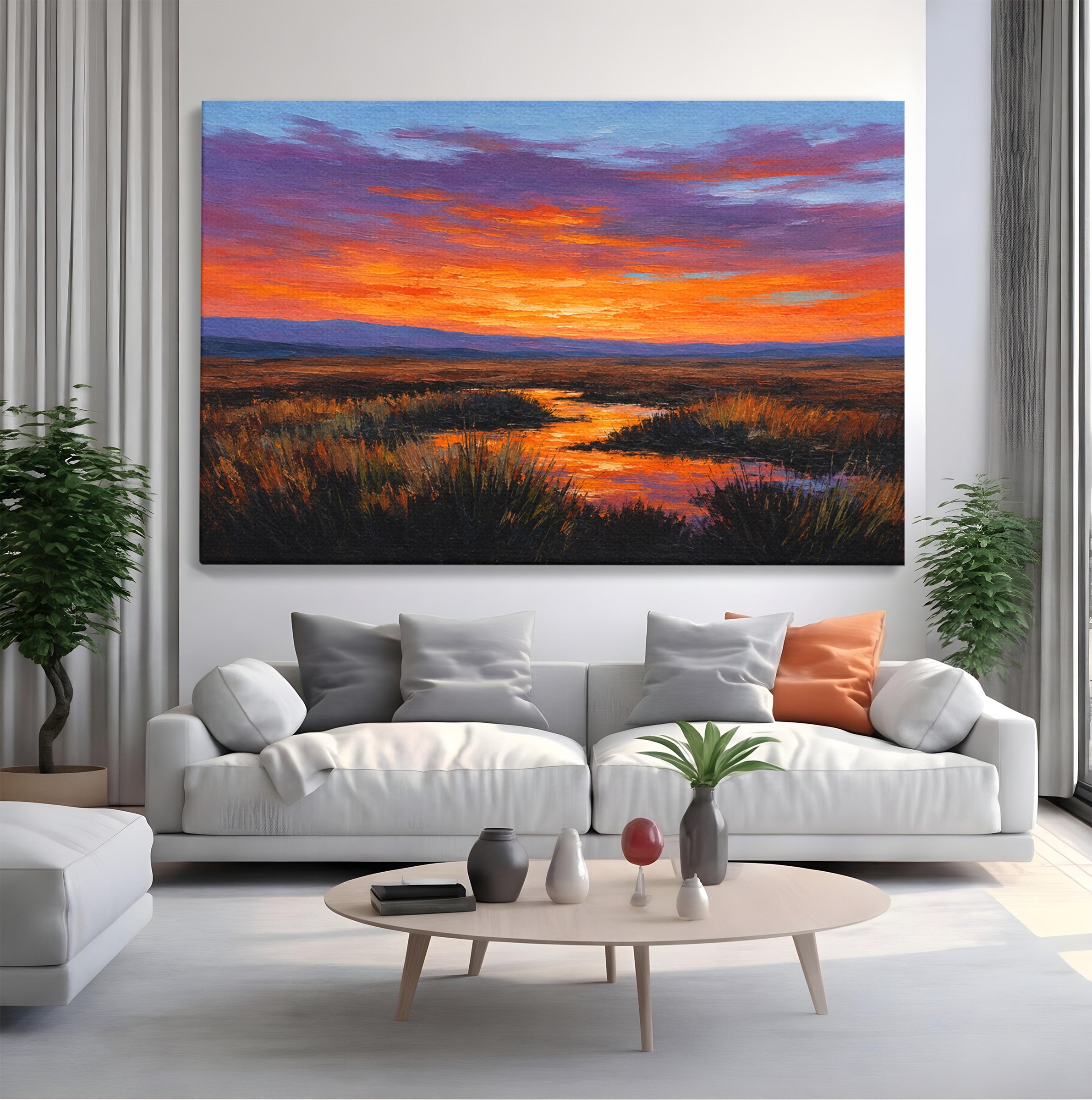 Tablou Canvas Premium LuxCanva® A1662, Apus Pe Campie, Apus, Campie, Peisaj, Natura, Living, Culori Vibrante