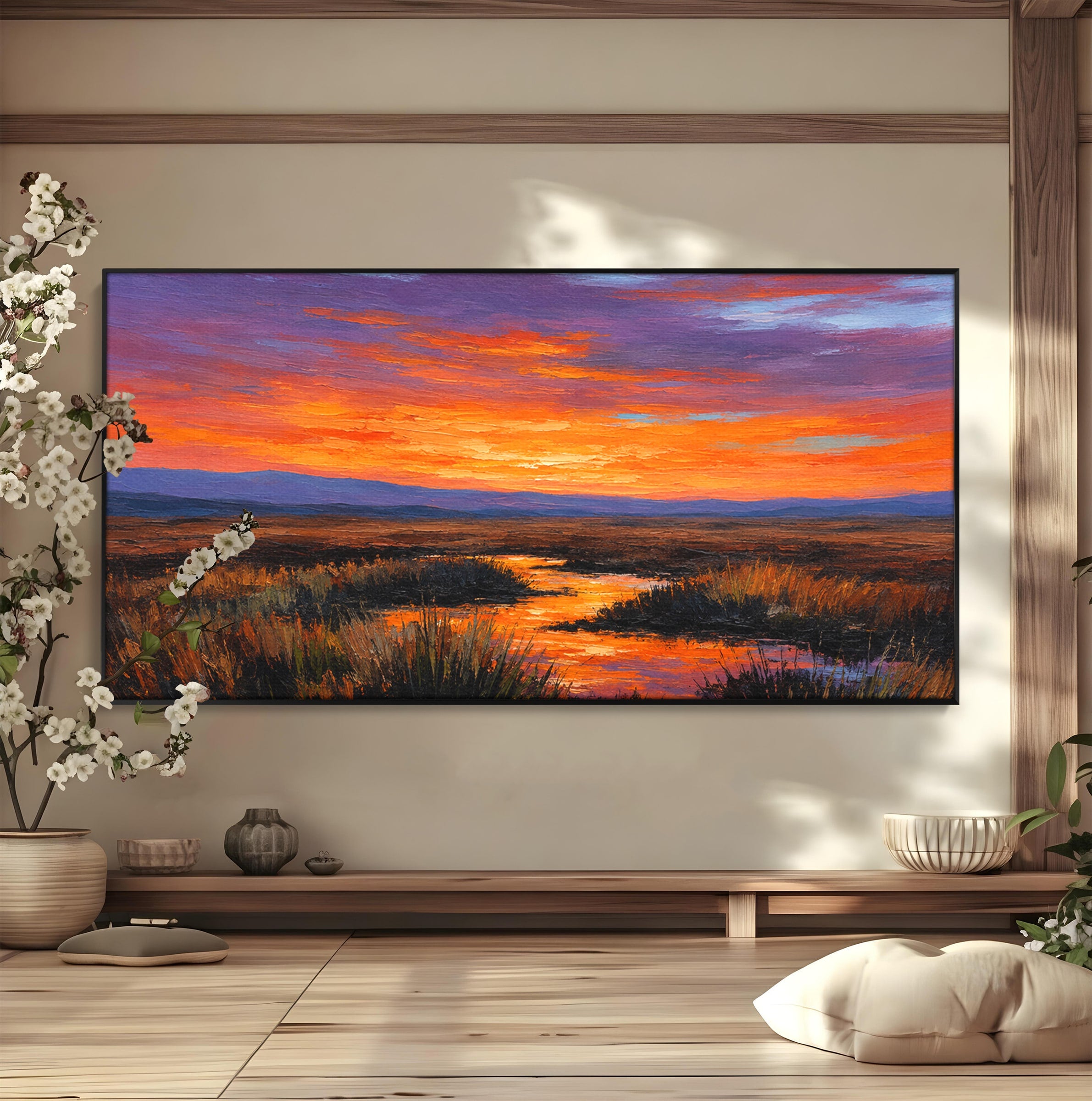 Tablou Canvas Premium LuxCanva® A1662, Apus Pe Campie, Apus, Campie, Peisaj, Natura, Living, Culori Vibrante