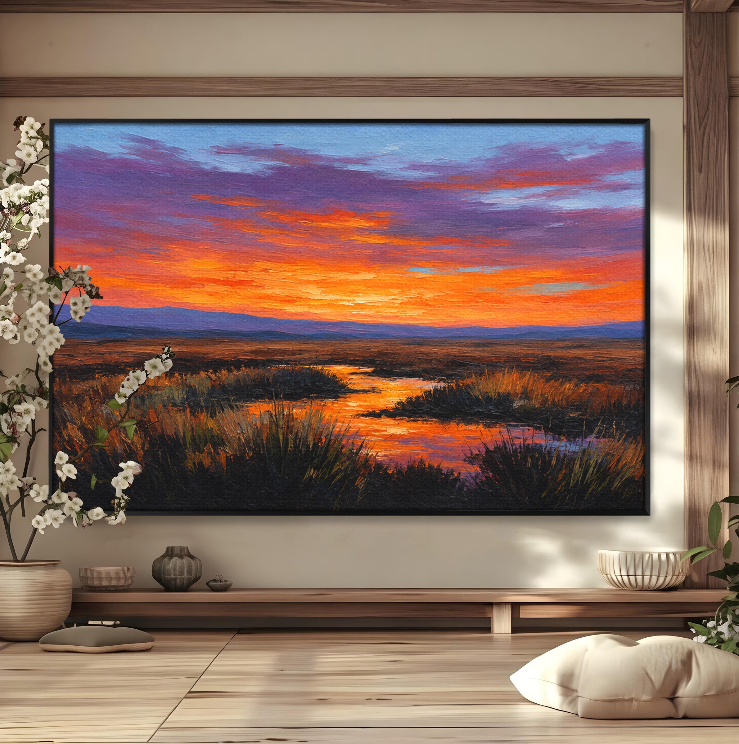 Tablou Canvas Premium LuxCanva® A1662, Apus Pe Campie, Apus, Campie, Peisaj, Natura, Living, Culori Vibrante