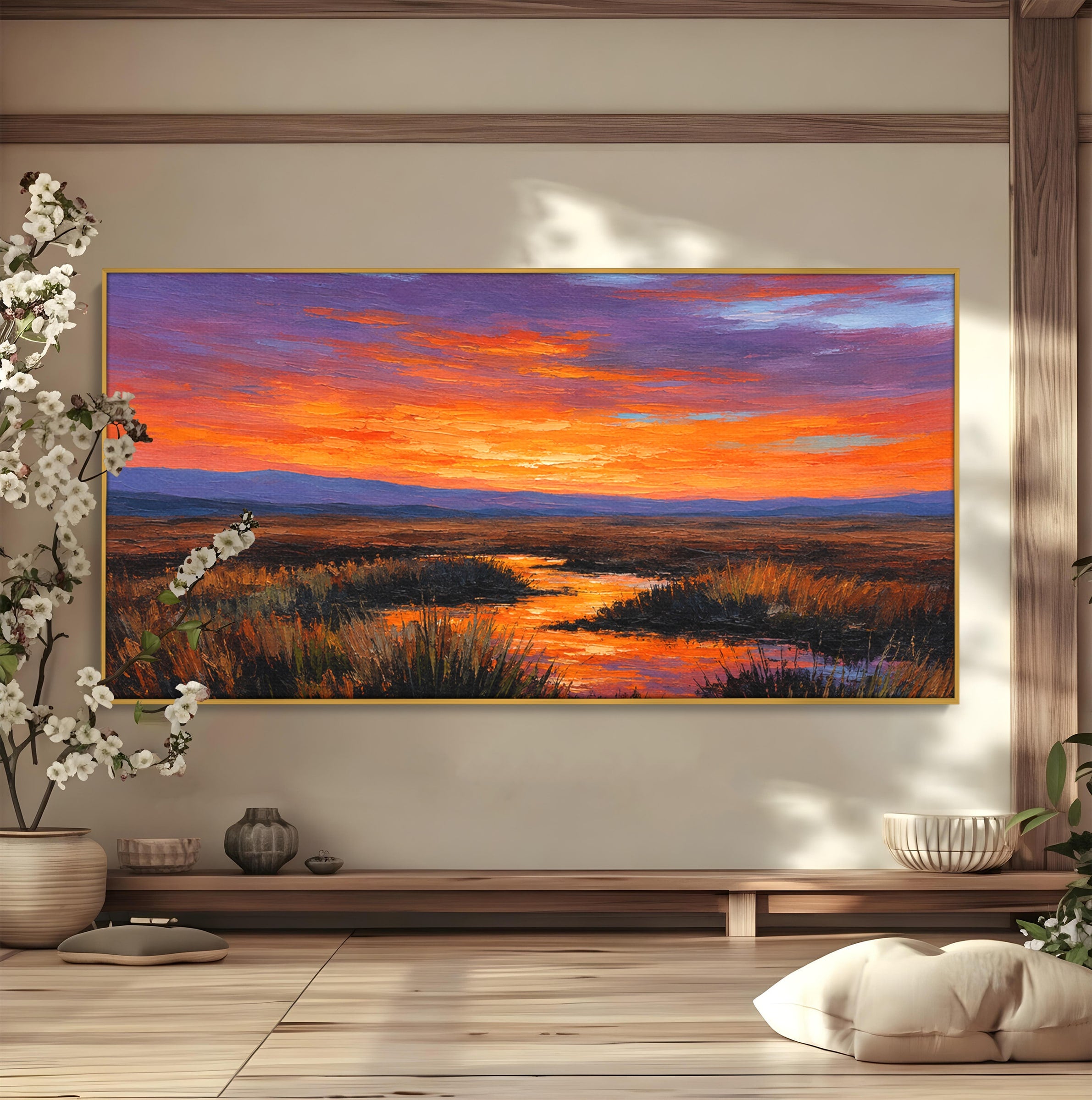 Tablou Canvas Premium LuxCanva® A1662, Apus Pe Campie, Apus, Campie, Peisaj, Natura, Living, Culori Vibrante
