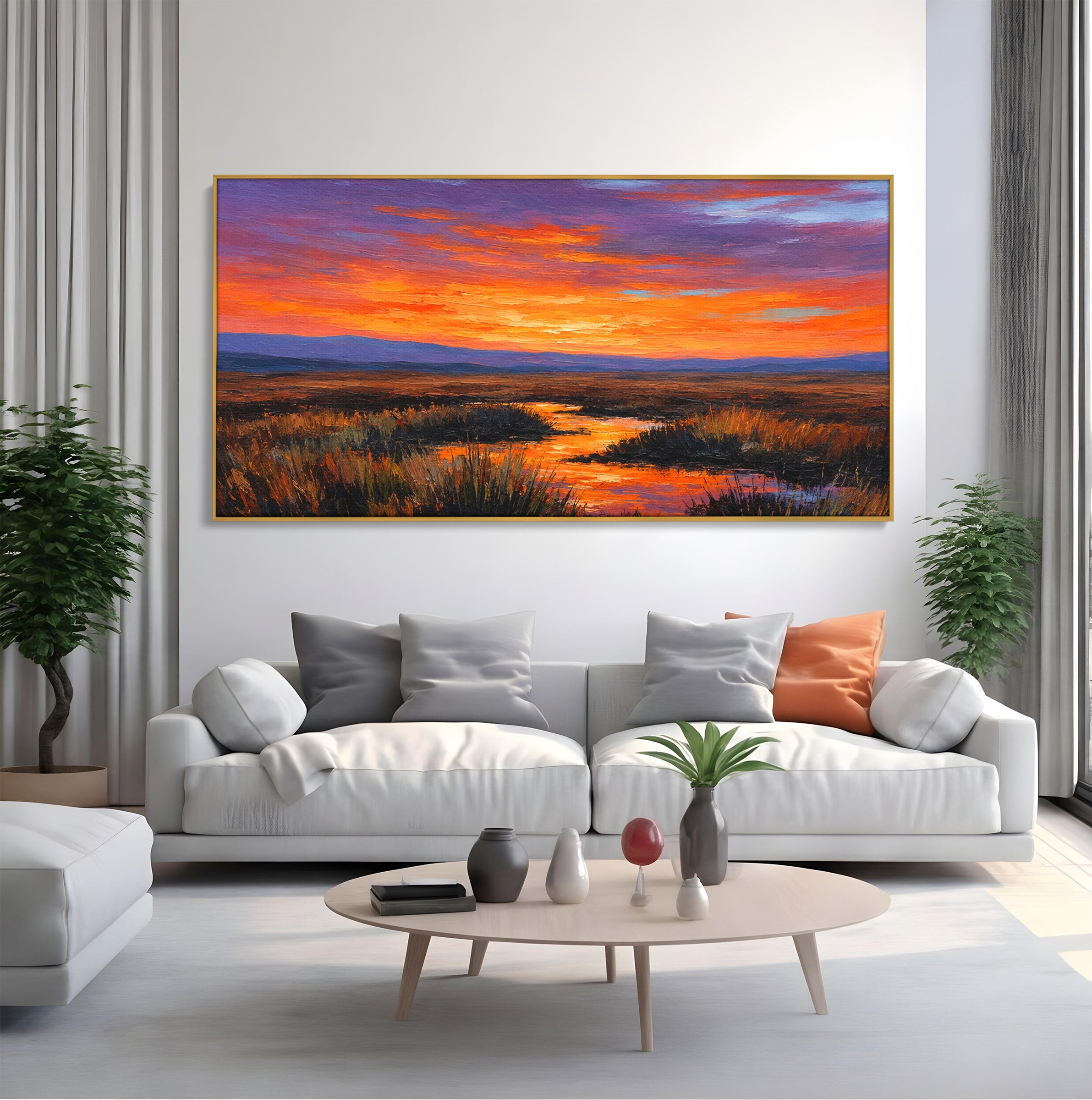 Tablou Canvas Premium LuxCanva® A1662, Apus Pe Campie, Apus, Campie, Peisaj, Natura, Living, Culori Vibrante