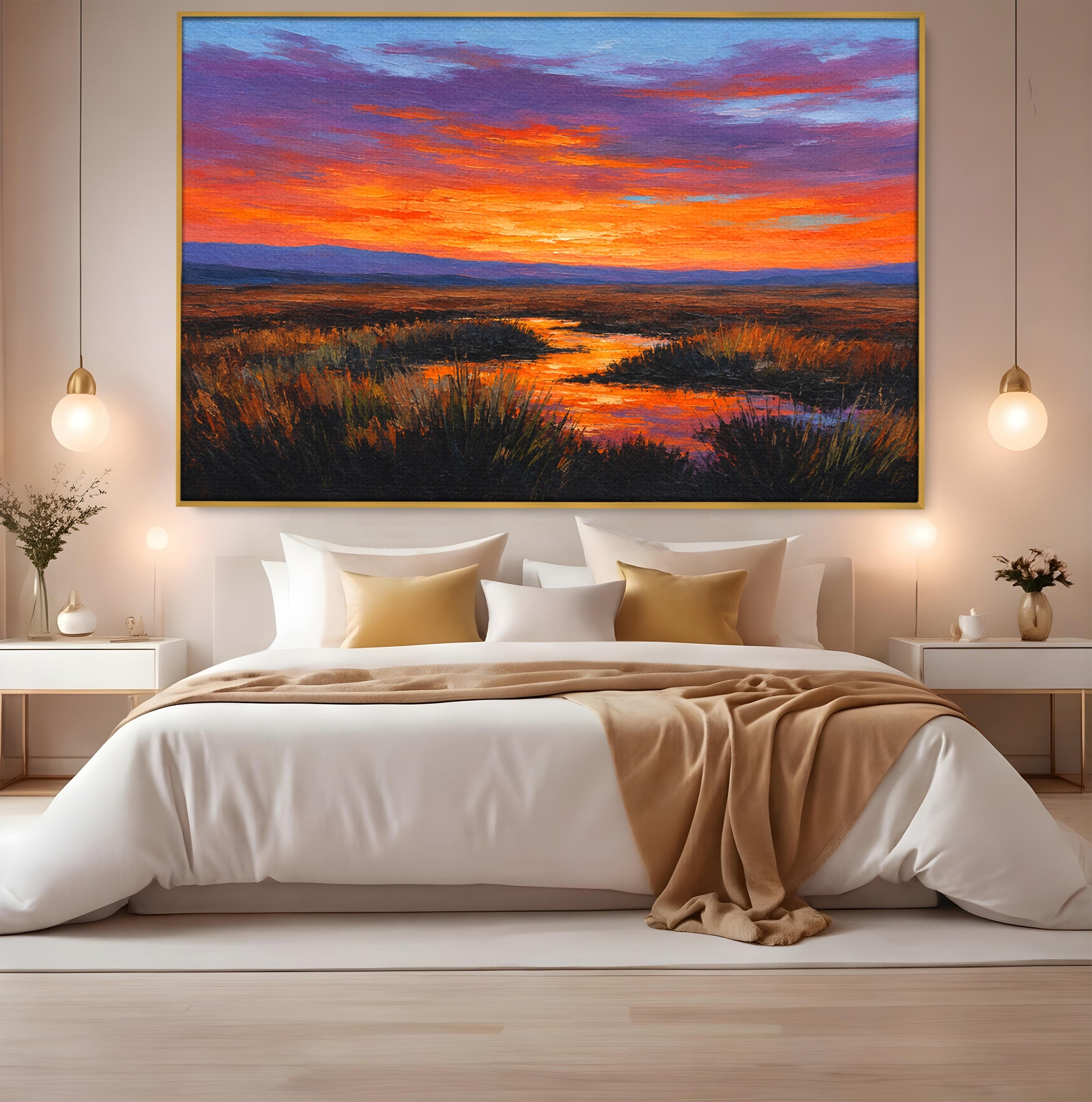 Tablou Canvas Premium LuxCanva® A1662, Apus Pe Campie, Apus, Campie, Peisaj, Natura, Living, Culori Vibrante