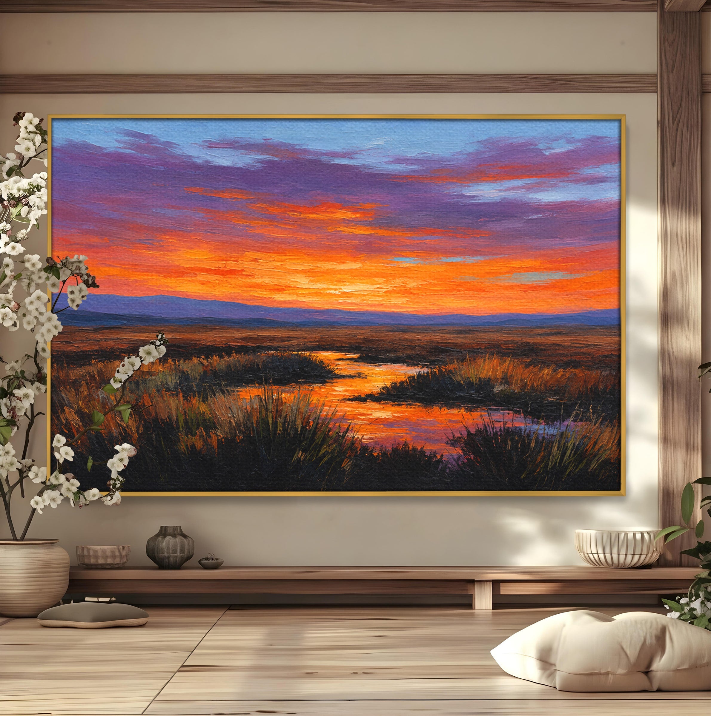 Tablou Canvas Premium LuxCanva® A1662, Apus Pe Campie, Apus, Campie, Peisaj, Natura, Living, Culori Vibrante
