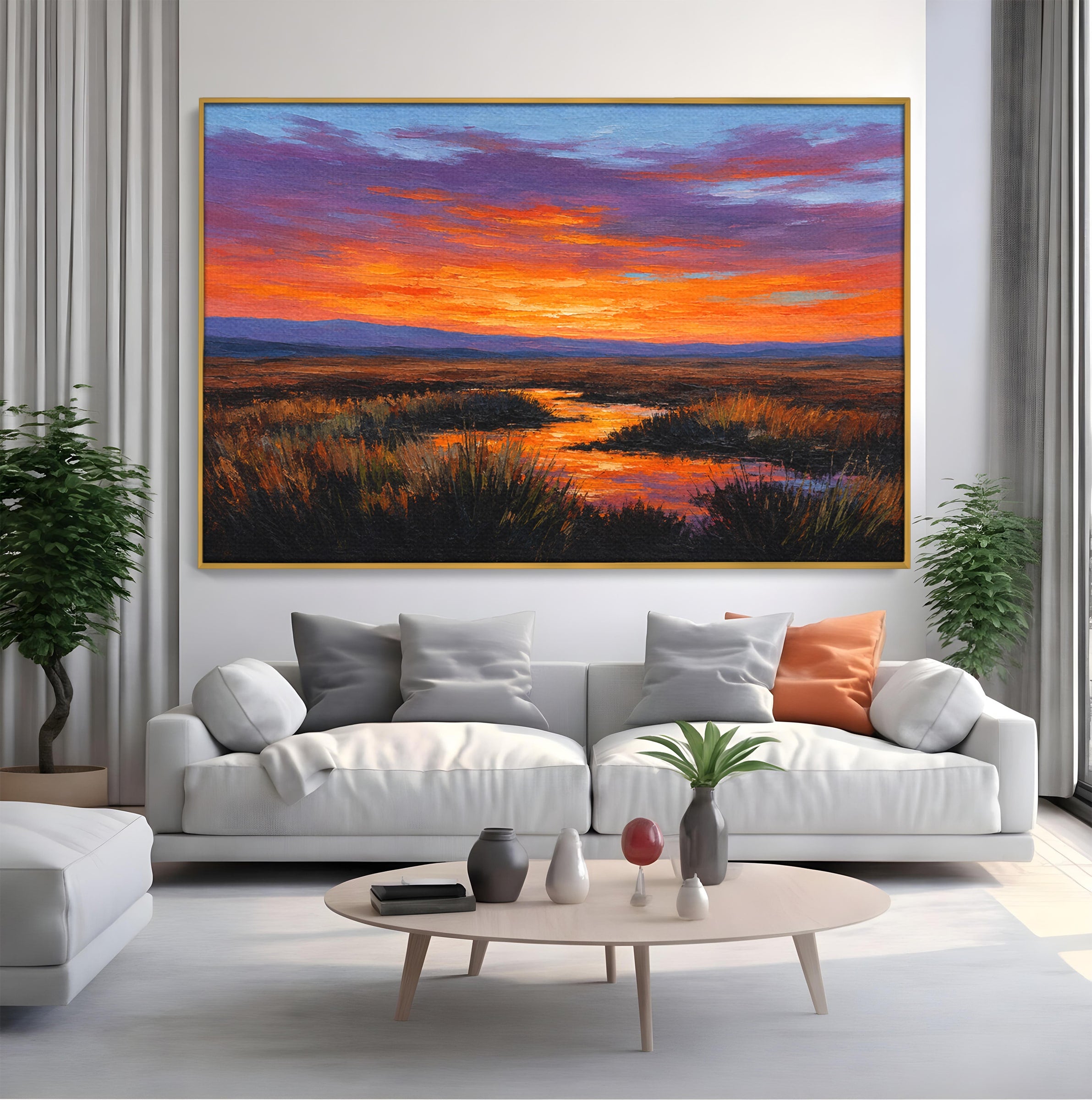 Tablou Canvas Premium LuxCanva® A1662, Apus Pe Campie, Apus, Campie, Peisaj, Natura, Living, Culori Vibrante