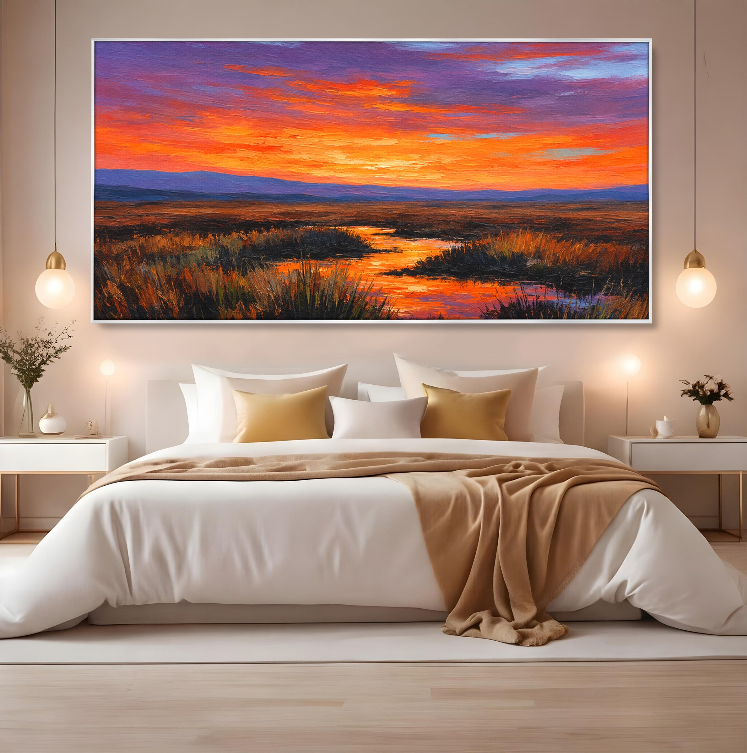 Tablou Canvas Premium LuxCanva® A1662, Apus Pe Campie, Apus, Campie, Peisaj, Natura, Living, Culori Vibrante