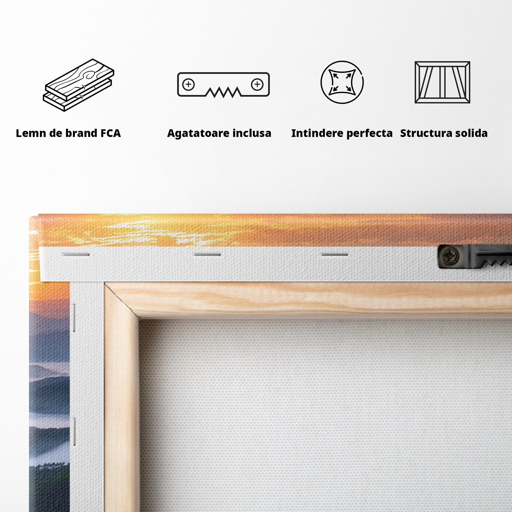 Tablou Canvas Premium LuxCanva® A1664, Rasarit Peste Munti, Peisaj, Munti, Rasarit, Natura, Ceata, Living, Dormitor, Culori Vibrante