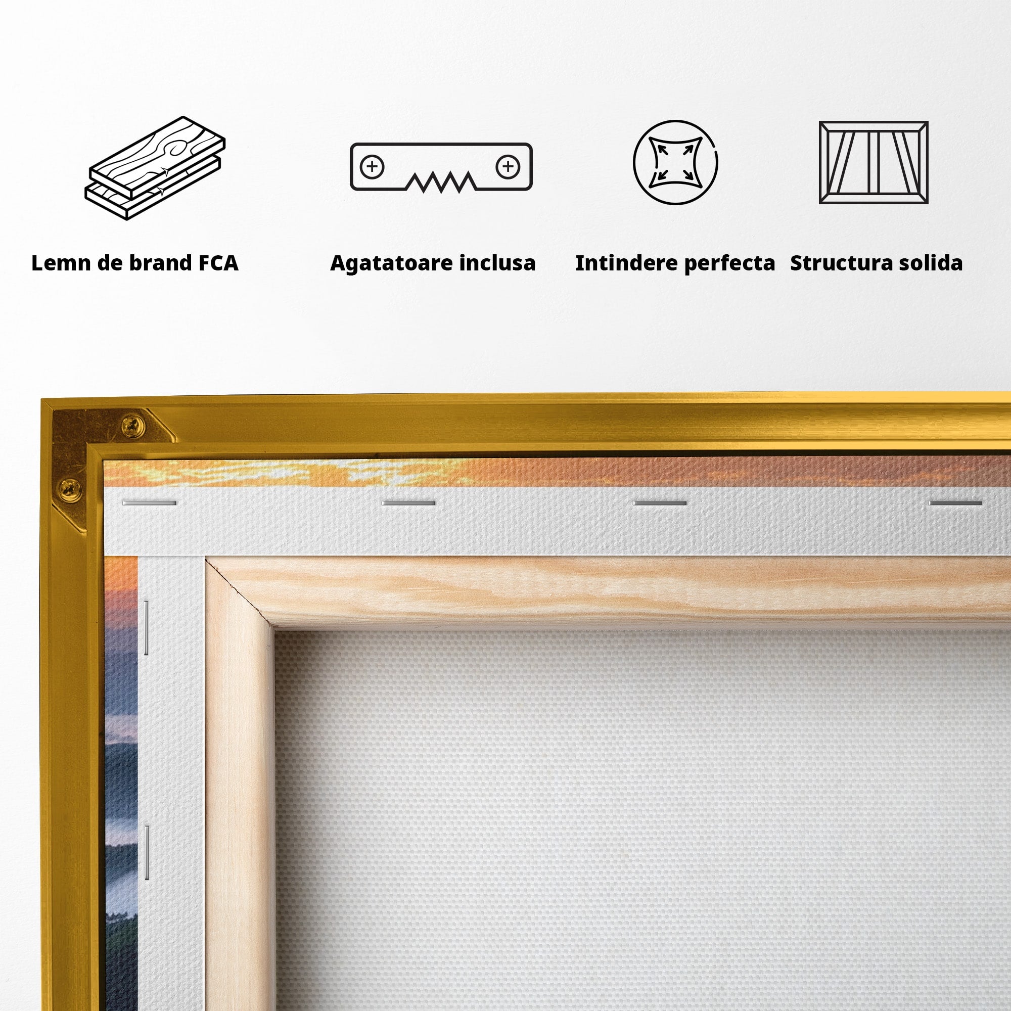 Tablou Canvas Premium LuxCanva® A1664, Rasarit Peste Munti, Peisaj, Munti, Rasarit, Natura, Ceata, Living, Dormitor, Culori Vibrante