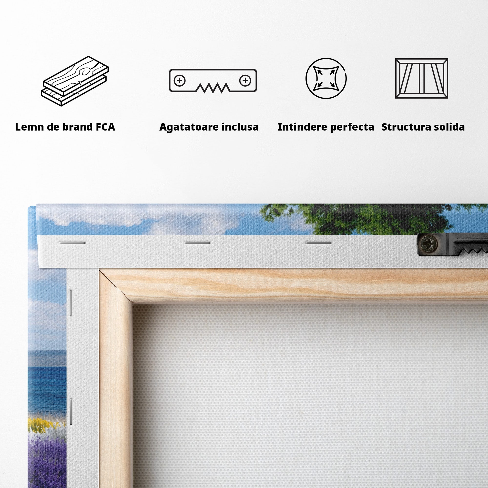 Tablou Canvas Premium LuxCanva® A1665, Peisaj De Vara Cu Lavanda, Peisaj, Lavanda, Copac, Natura, Vara, Living, Dormitor, Culori Vibrante