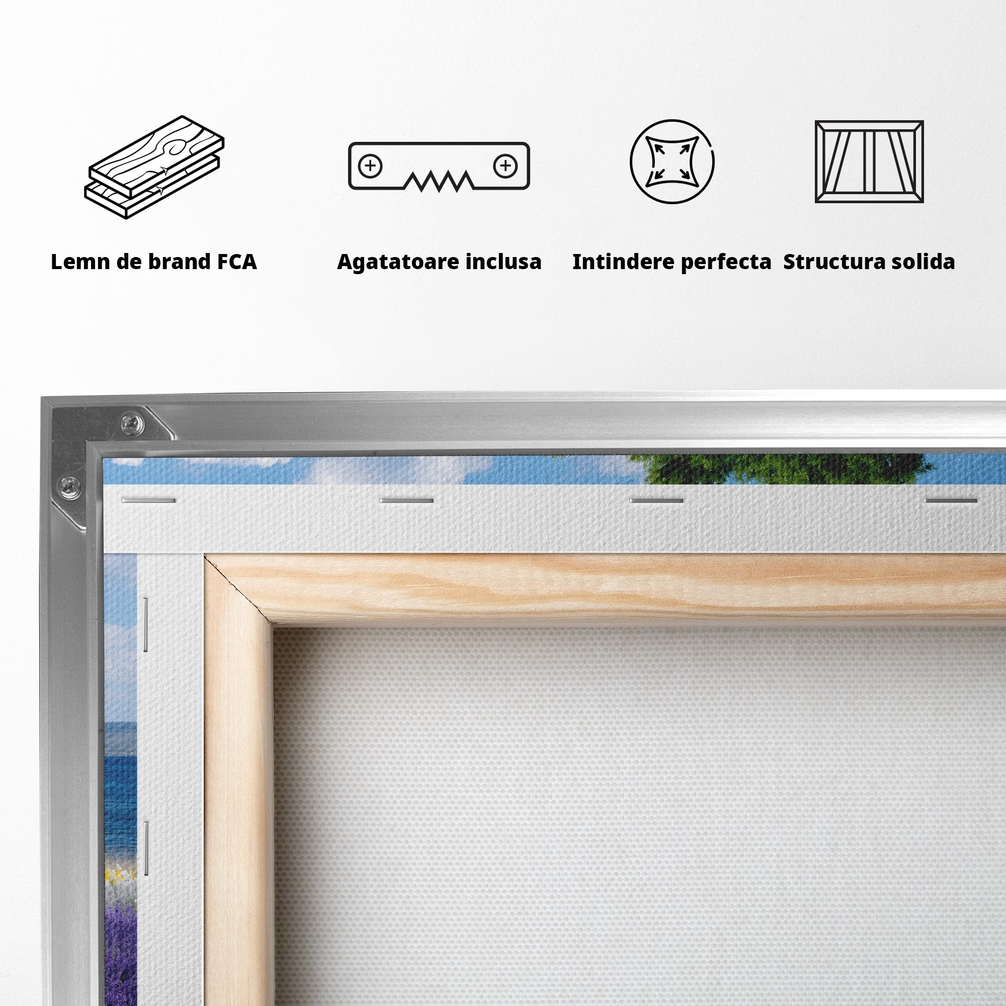 Tablou Canvas Premium LuxCanva® A1665, Peisaj De Vara Cu Lavanda, Peisaj, Lavanda, Copac, Natura, Vara, Living, Dormitor, Culori Vibrante