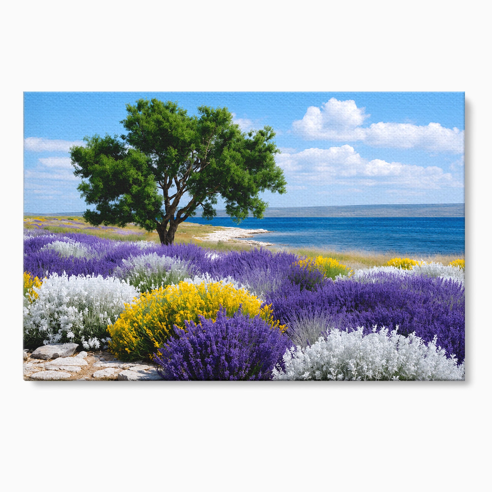 Tablou Canvas Premium LuxCanva® A1665, Peisaj De Vara Cu Lavanda, Peisaj, Lavanda, Copac, Natura, Vara, Living, Dormitor, Culori Vibrante