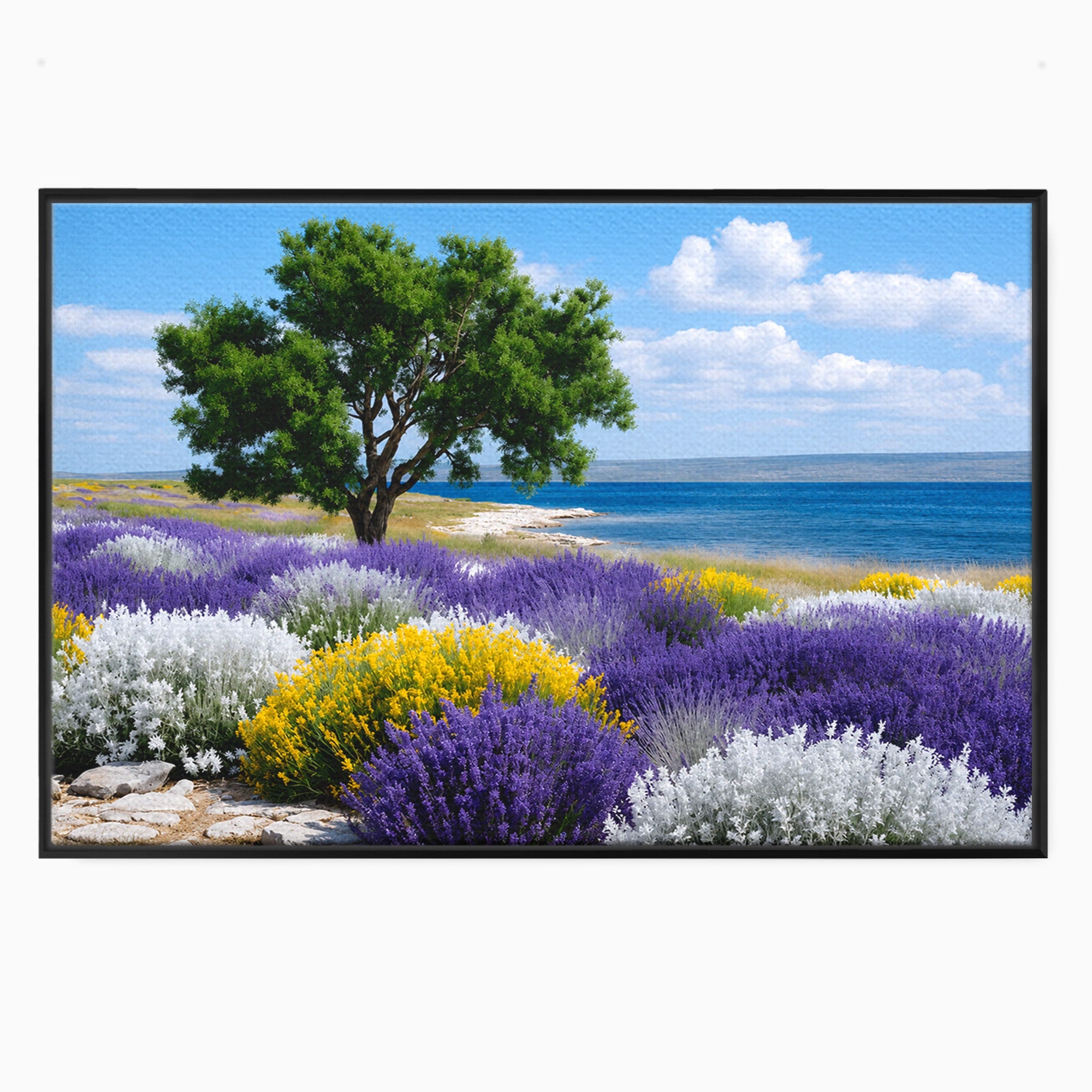 Tablou Canvas Premium LuxCanva® A1665, Peisaj De Vara Cu Lavanda, Peisaj, Lavanda, Copac, Natura, Vara, Living, Dormitor, Culori Vibrante