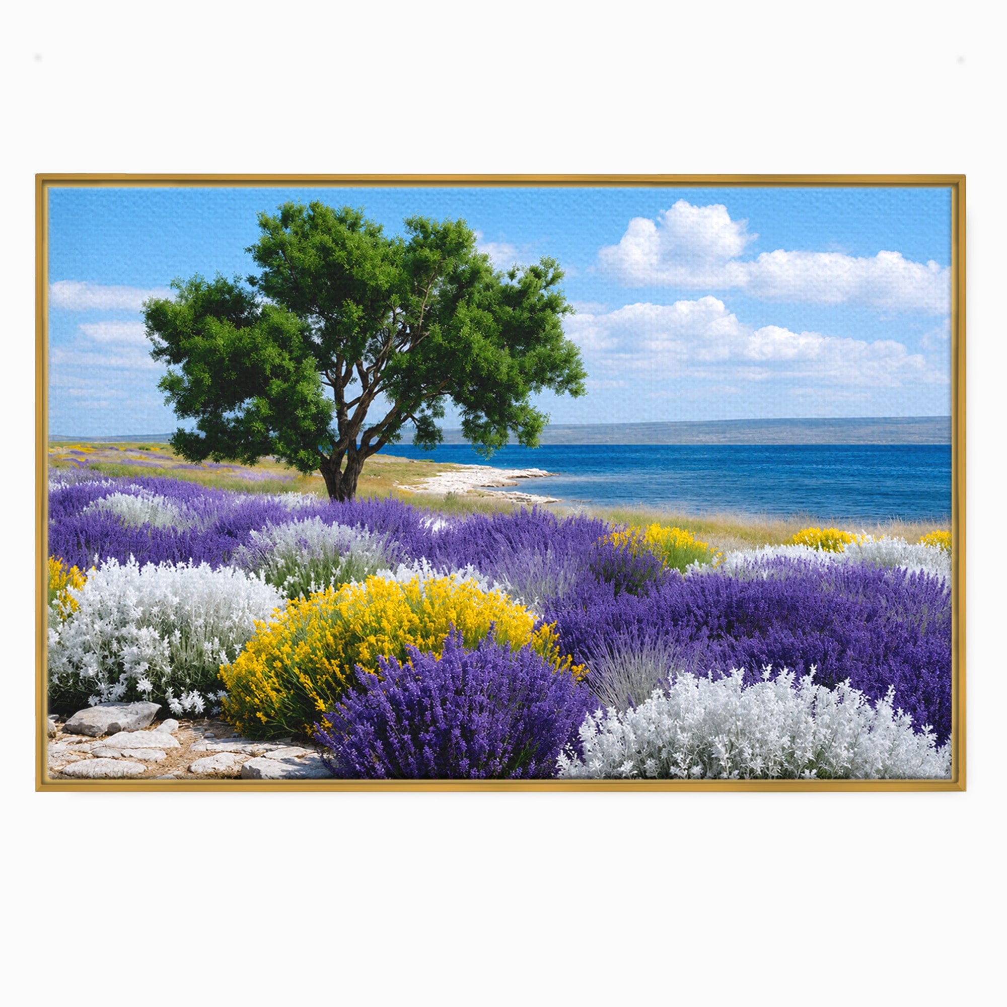 Tablou Canvas Premium LuxCanva® A1665, Peisaj De Vara Cu Lavanda, Peisaj, Lavanda, Copac, Natura, Vara, Living, Dormitor, Culori Vibrante