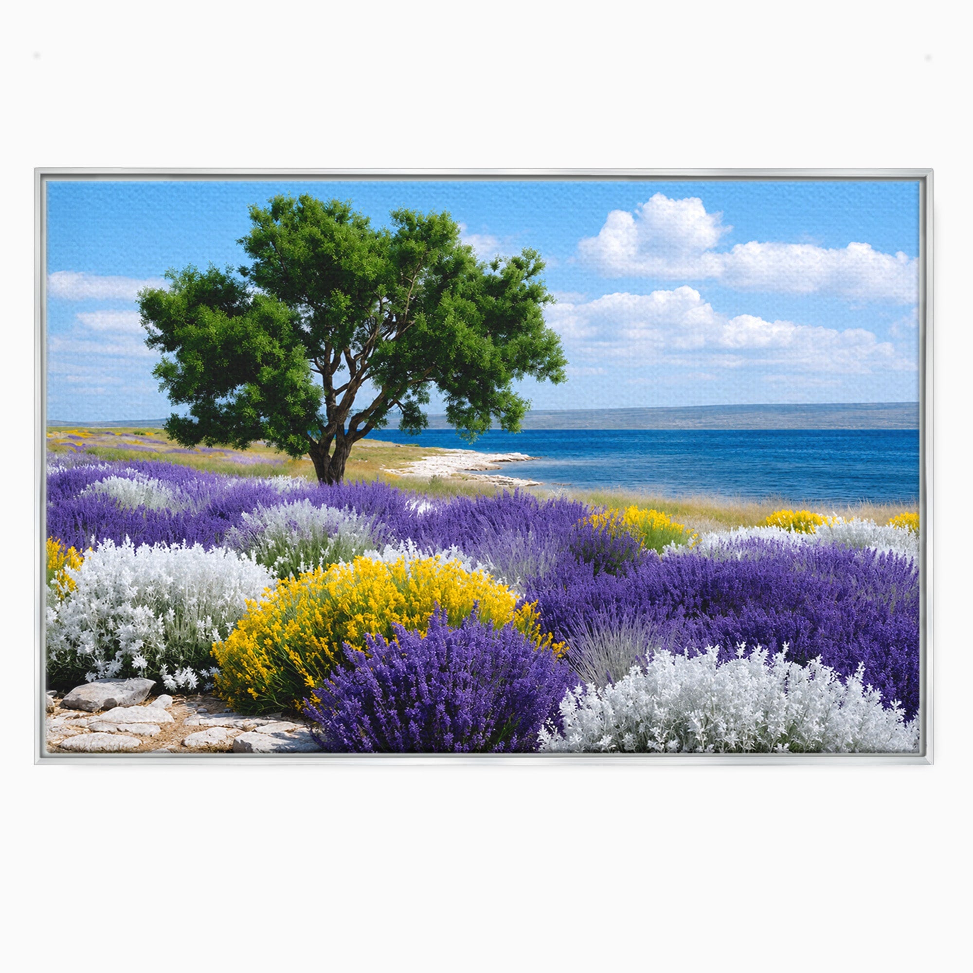Tablou Canvas Premium LuxCanva® A1665, Peisaj De Vara Cu Lavanda, Peisaj, Lavanda, Copac, Natura, Vara, Living, Dormitor, Culori Vibrante