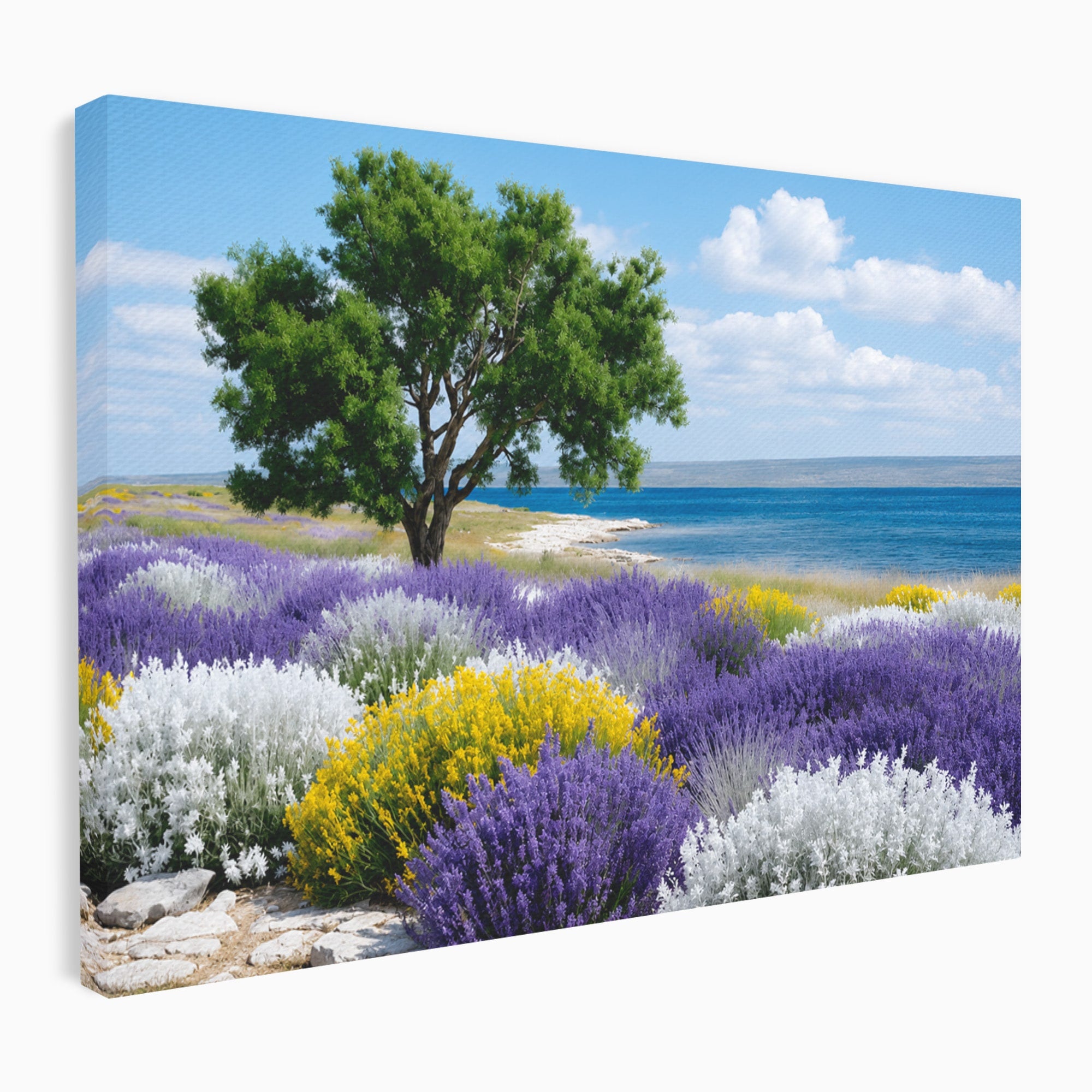 Tablou Canvas Premium LuxCanva® A1665, Peisaj De Vara Cu Lavanda, Peisaj, Lavanda, Copac, Natura, Vara, Living, Dormitor, Culori Vibrante