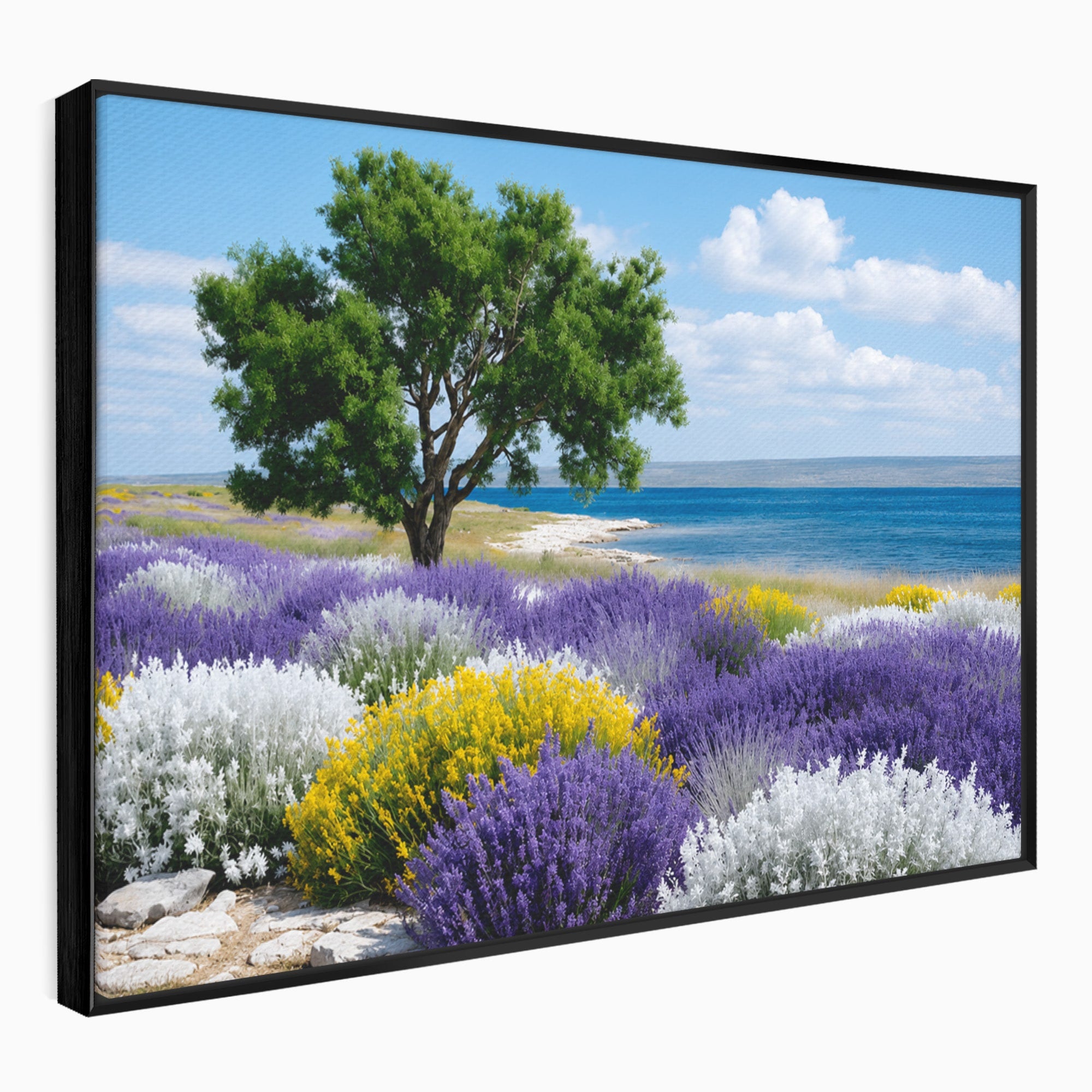 Tablou Canvas Premium LuxCanva® A1665, Peisaj De Vara Cu Lavanda, Peisaj, Lavanda, Copac, Natura, Vara, Living, Dormitor, Culori Vibrante