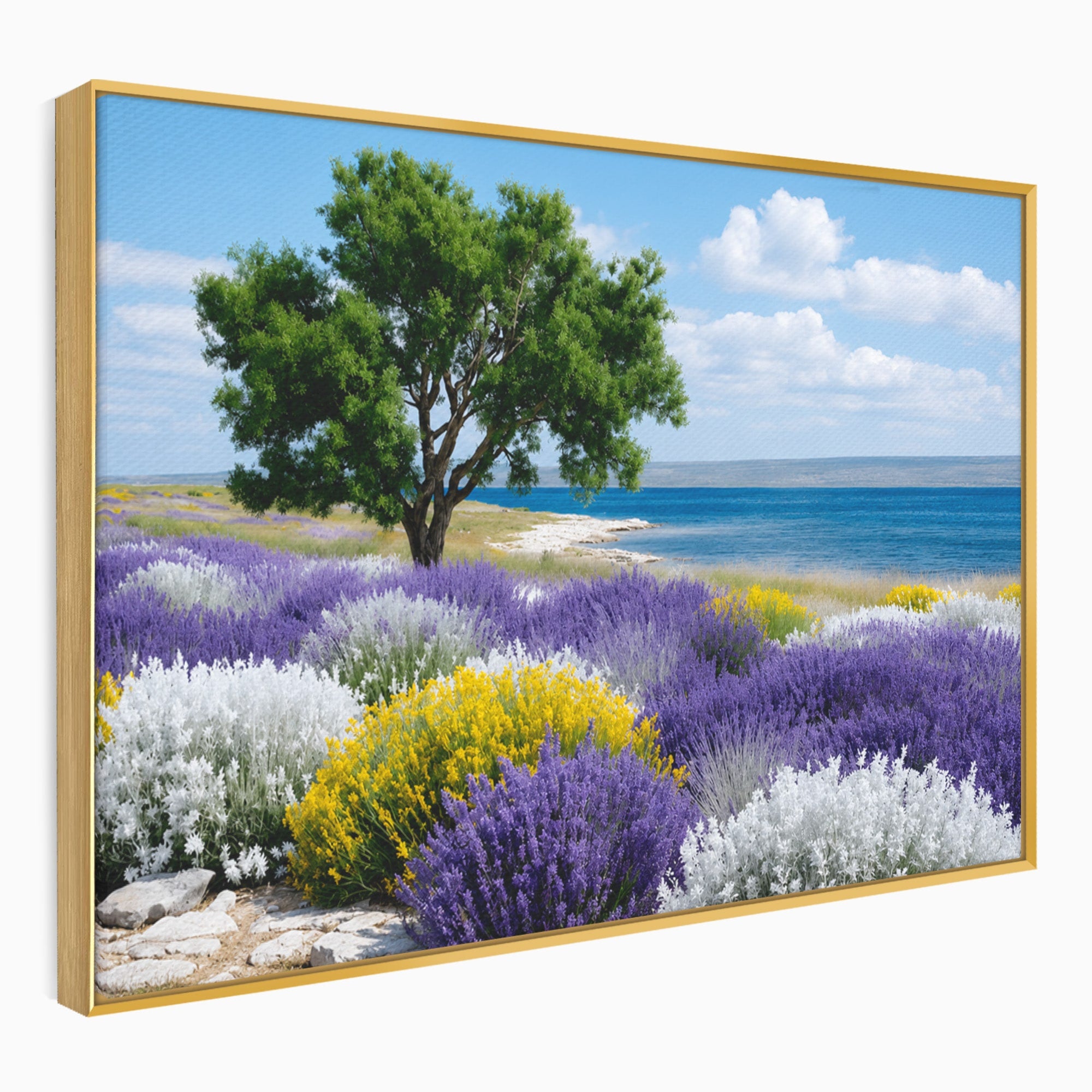 Tablou Canvas Premium LuxCanva® A1665, Peisaj De Vara Cu Lavanda, Peisaj, Lavanda, Copac, Natura, Vara, Living, Dormitor, Culori Vibrante