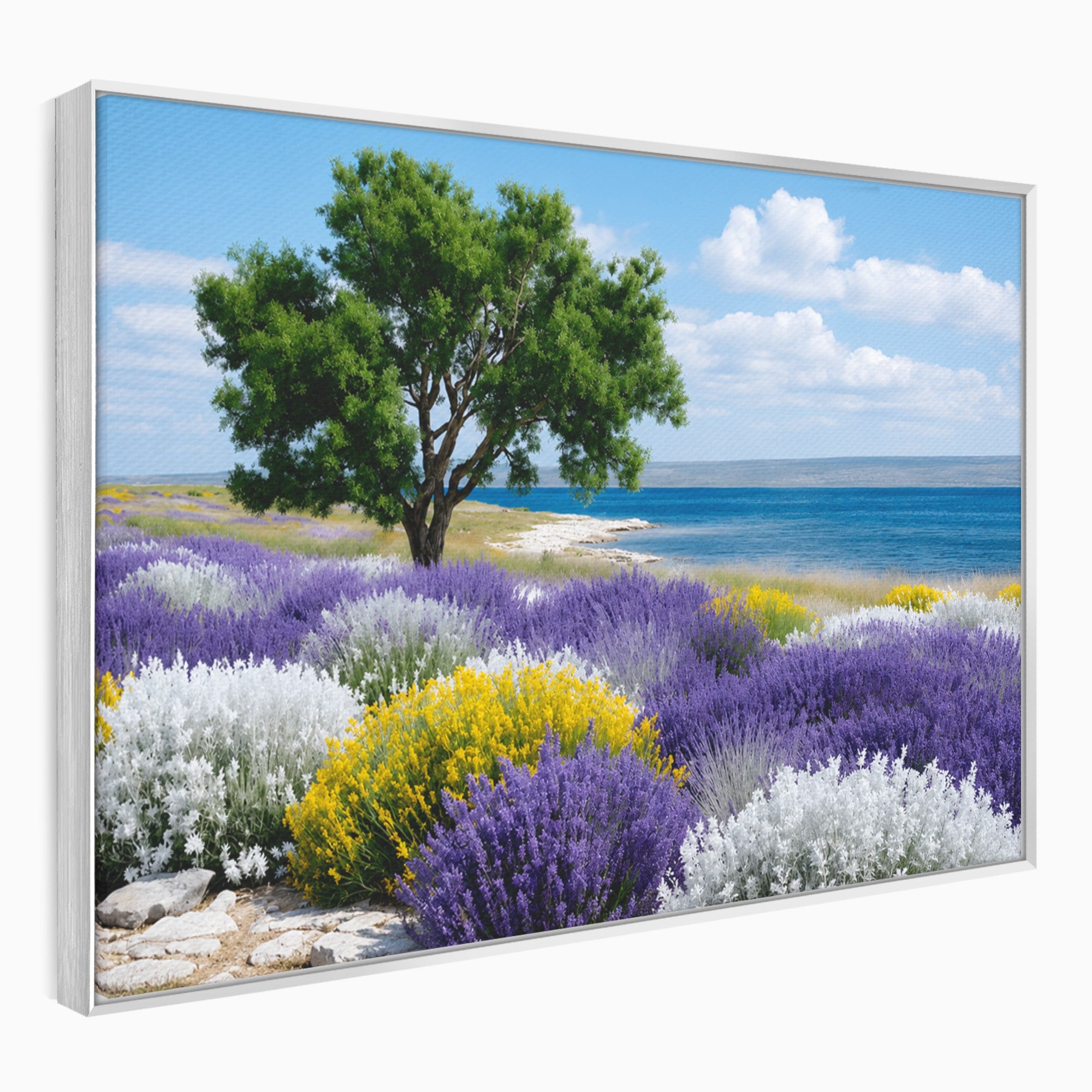 Tablou Canvas Premium LuxCanva® A1665, Peisaj De Vara Cu Lavanda, Peisaj, Lavanda, Copac, Natura, Vara, Living, Dormitor, Culori Vibrante