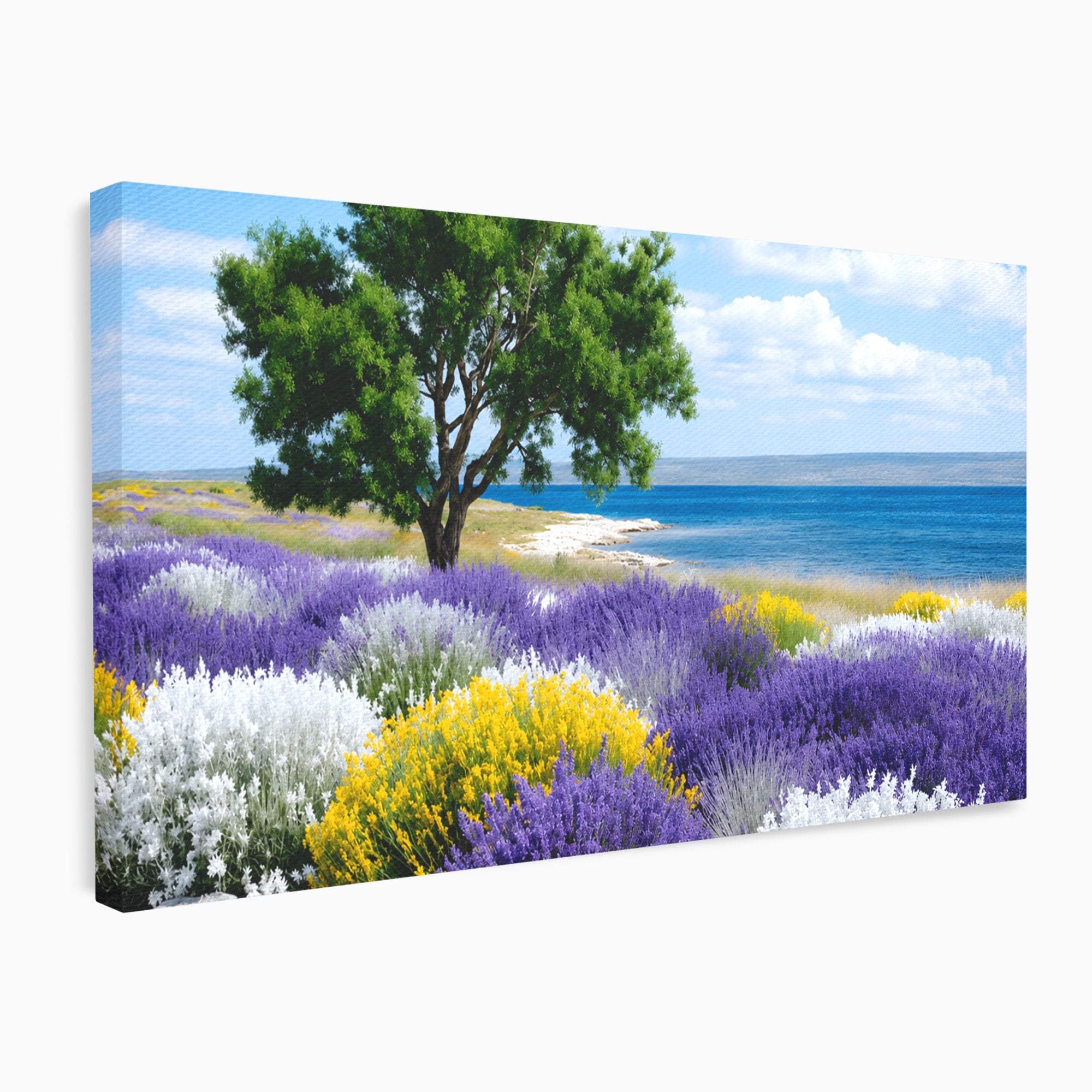 Tablou Canvas Premium LuxCanva® A1665, Peisaj De Vara Cu Lavanda, Peisaj, Lavanda, Copac, Natura, Vara, Living, Dormitor, Culori Vibrante