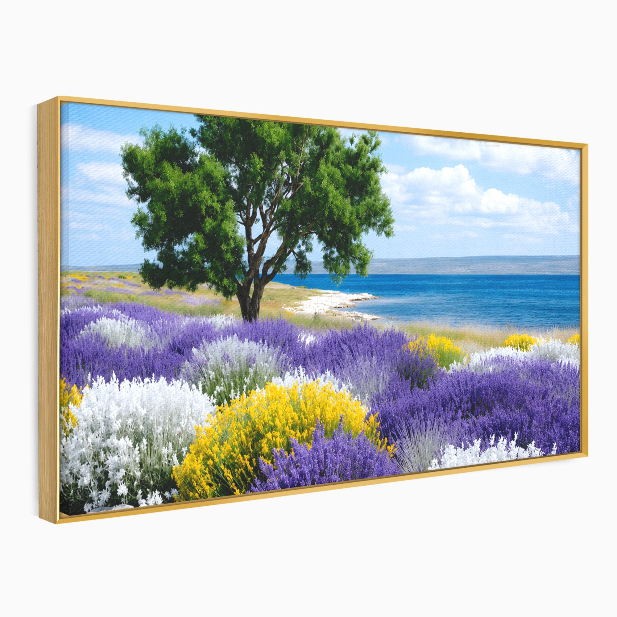 Tablou Canvas Premium LuxCanva® A1665, Peisaj De Vara Cu Lavanda, Peisaj, Lavanda, Copac, Natura, Vara, Living, Dormitor, Culori Vibrante