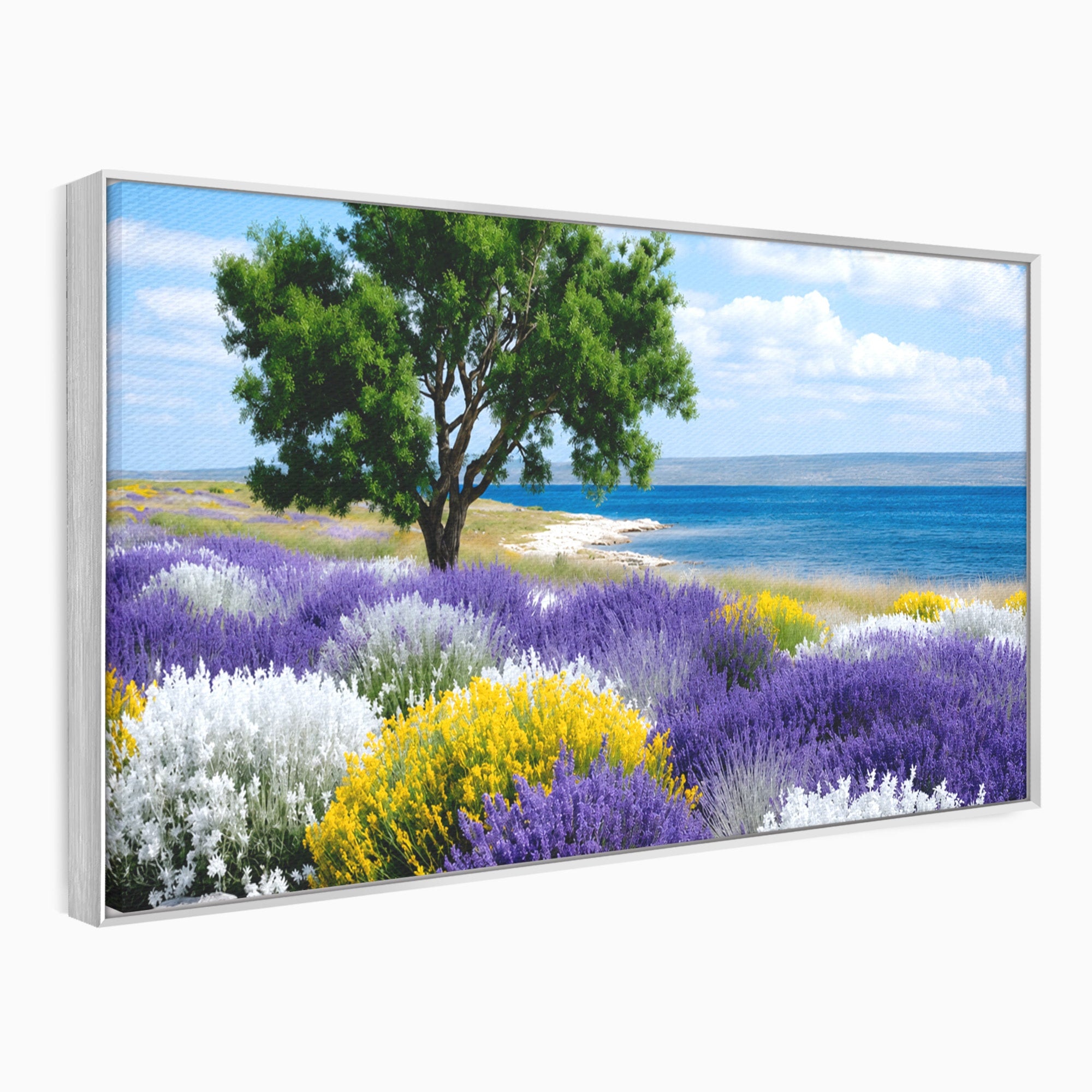 Tablou Canvas Premium LuxCanva® A1665, Peisaj De Vara Cu Lavanda, Peisaj, Lavanda, Copac, Natura, Vara, Living, Dormitor, Culori Vibrante