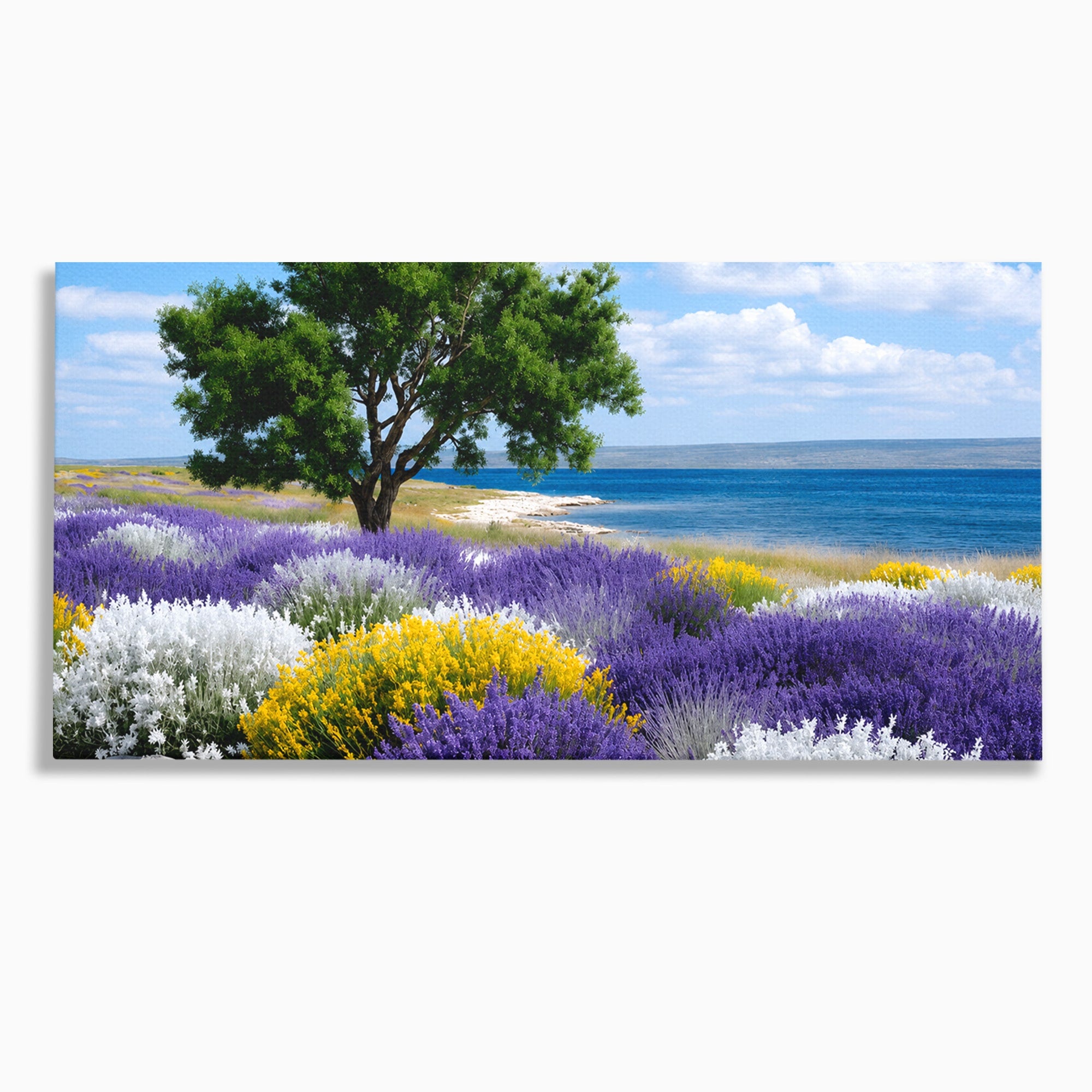 Tablou Canvas Premium LuxCanva® A1665, Peisaj De Vara Cu Lavanda, Peisaj, Lavanda, Copac, Natura, Vara, Living, Dormitor, Culori Vibrante