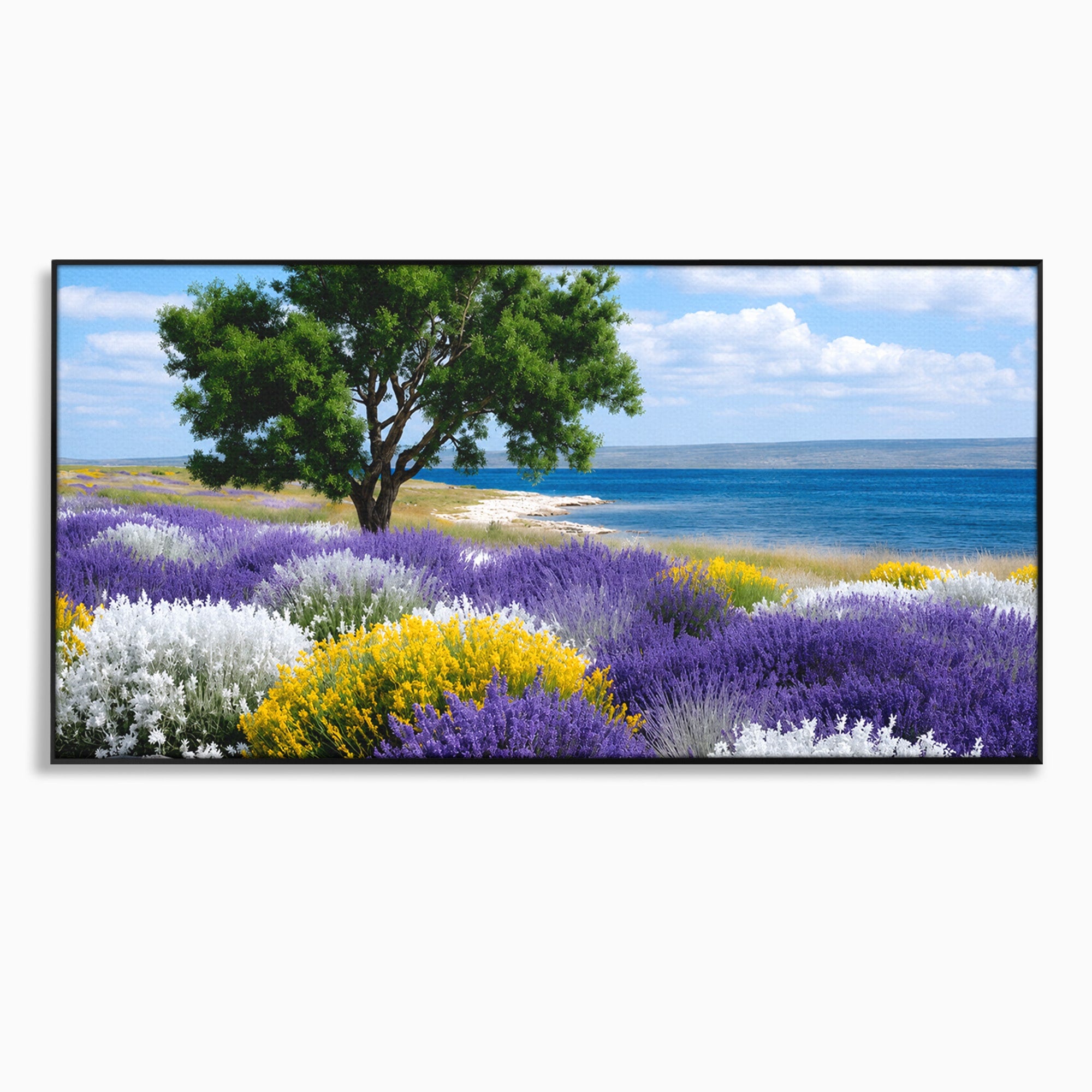 Tablou Canvas Premium LuxCanva® A1665, Peisaj De Vara Cu Lavanda, Peisaj, Lavanda, Copac, Natura, Vara, Living, Dormitor, Culori Vibrante